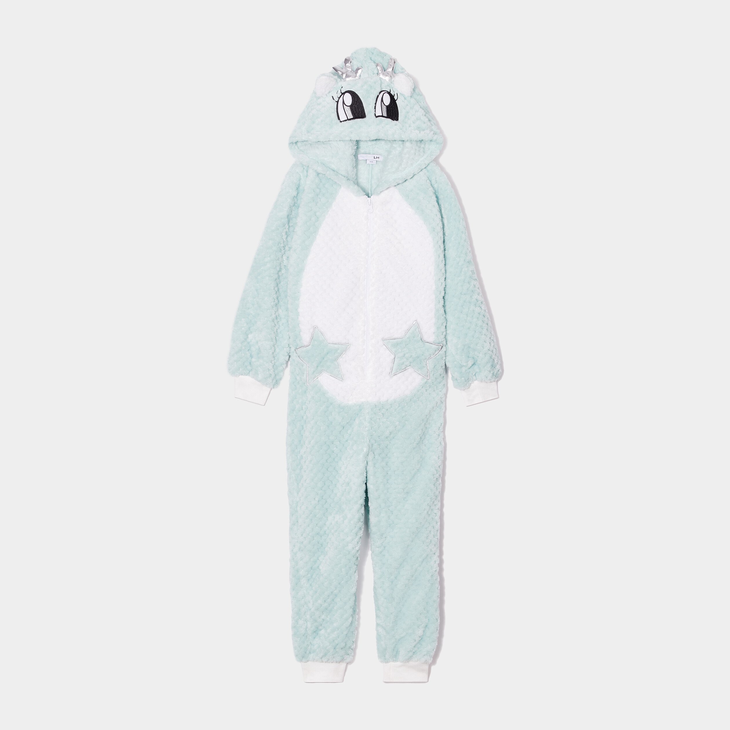 Combinaison pyjama pilou à capuche bleu gris fille