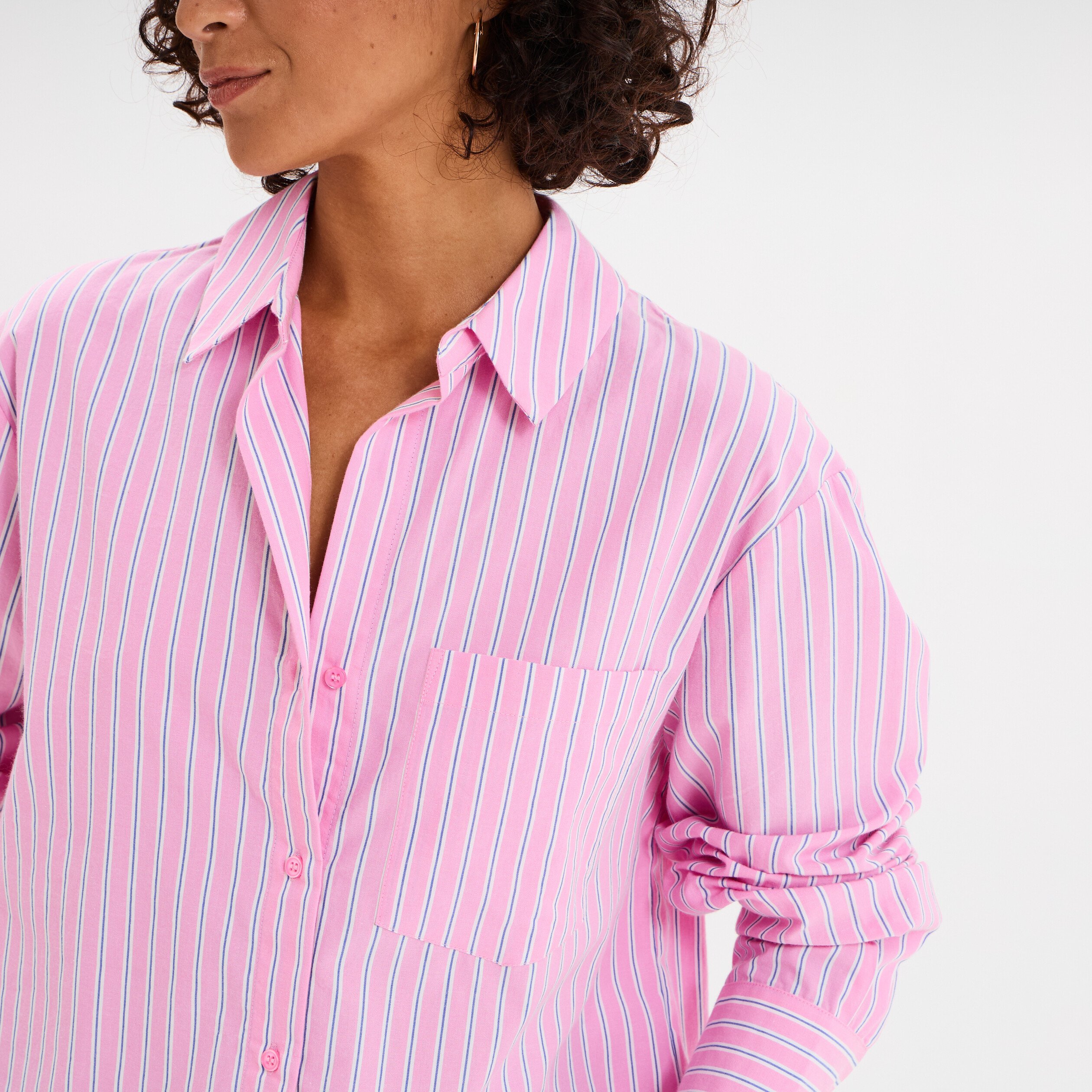 chemise oversize 1 poche coton rose femme Chemise oversize 1 poche coton rose femme