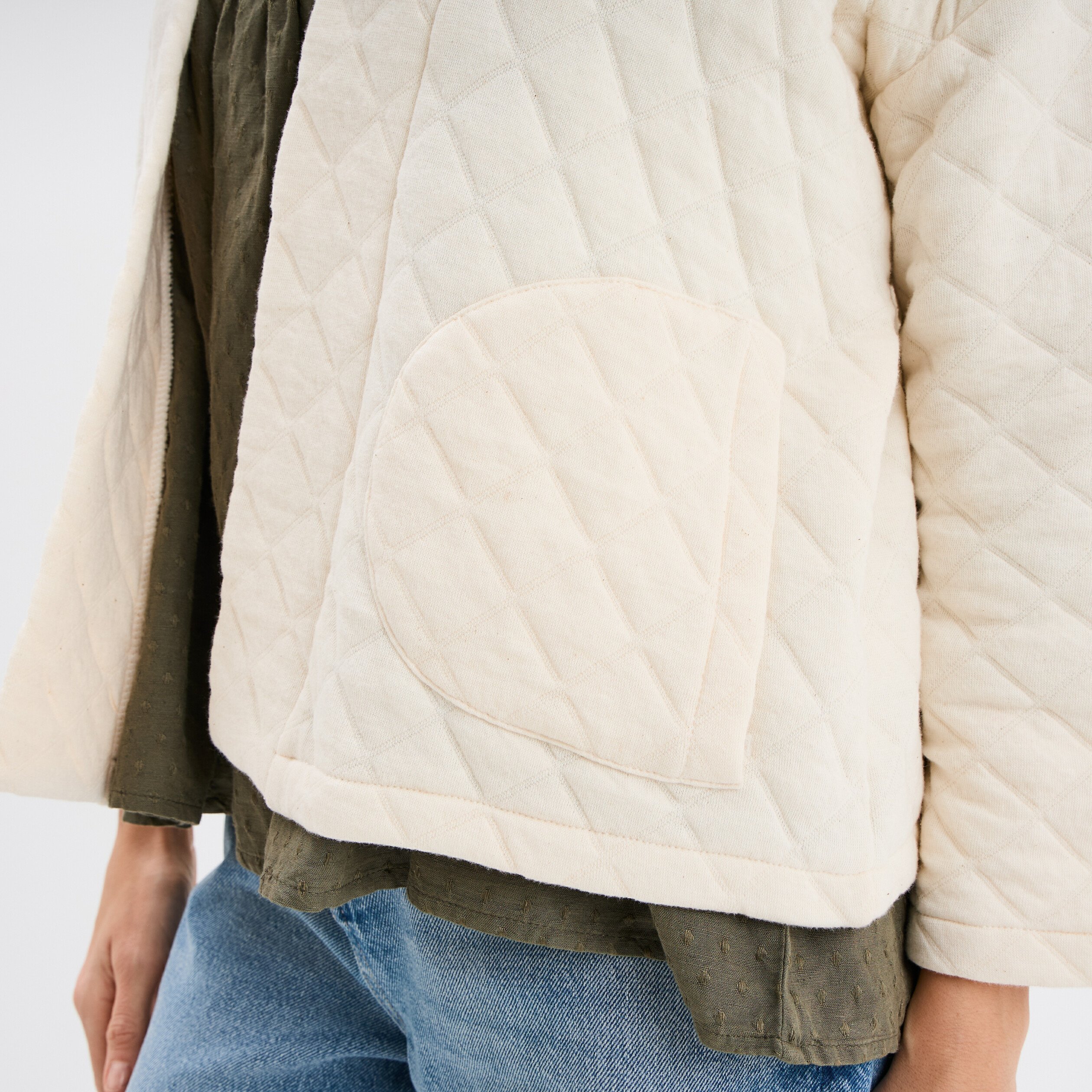 veste esprit kimono matelassee en jersey blanc femme Veste esprit kimono matelassée en jersey blanc femme