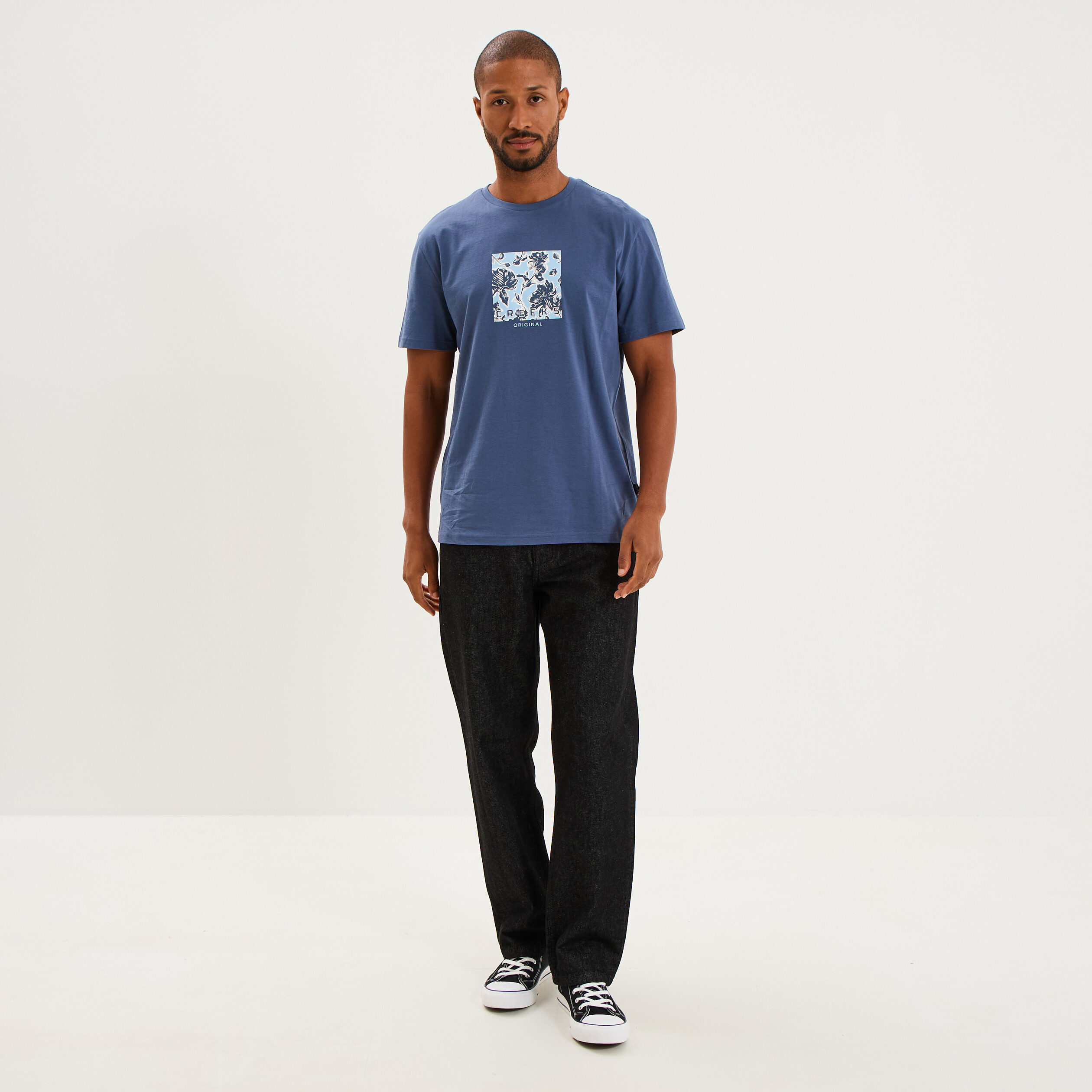 T-shirt col rond manches courtes coton bleu lavande homme