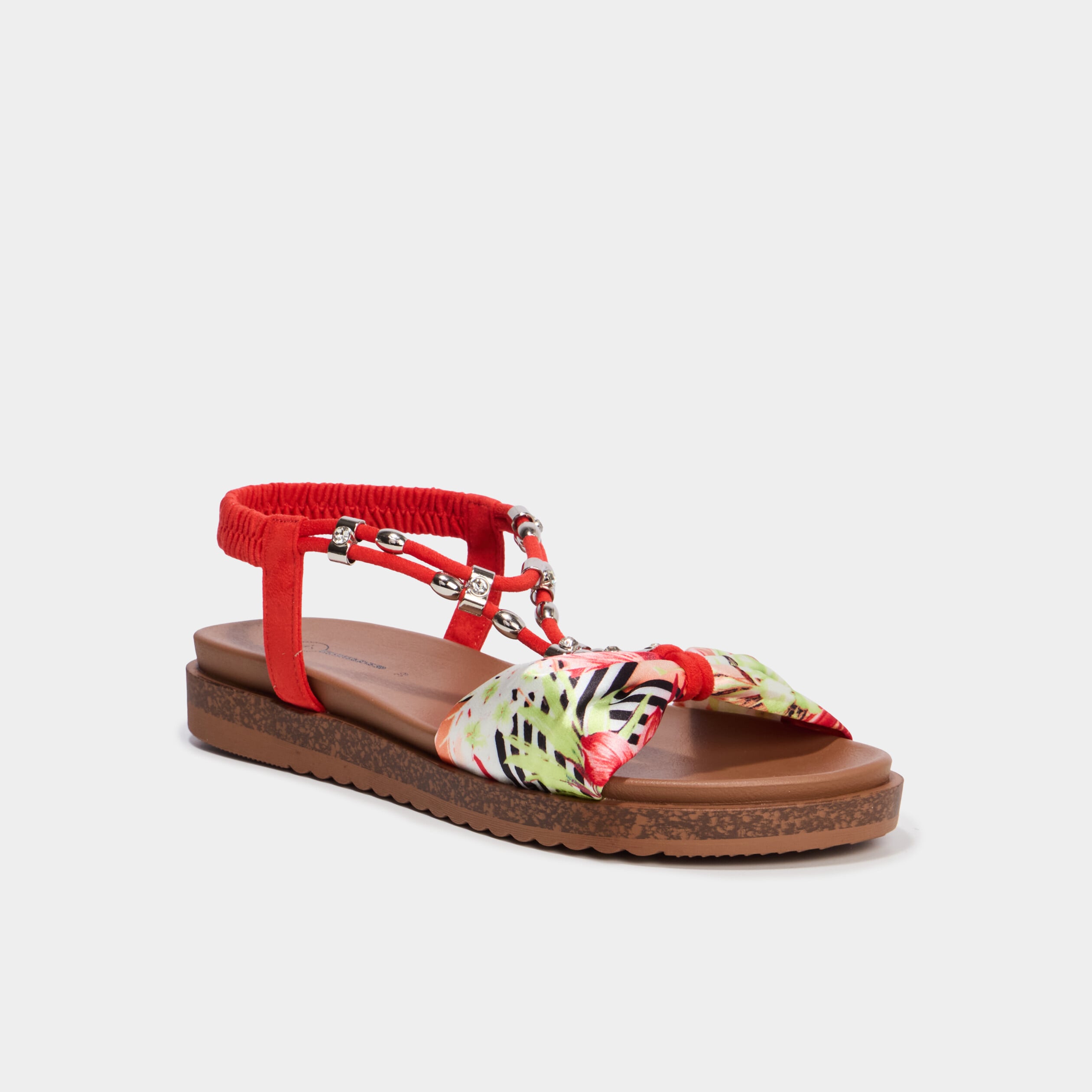 Sandales avec bride effet foulard rouge femme
