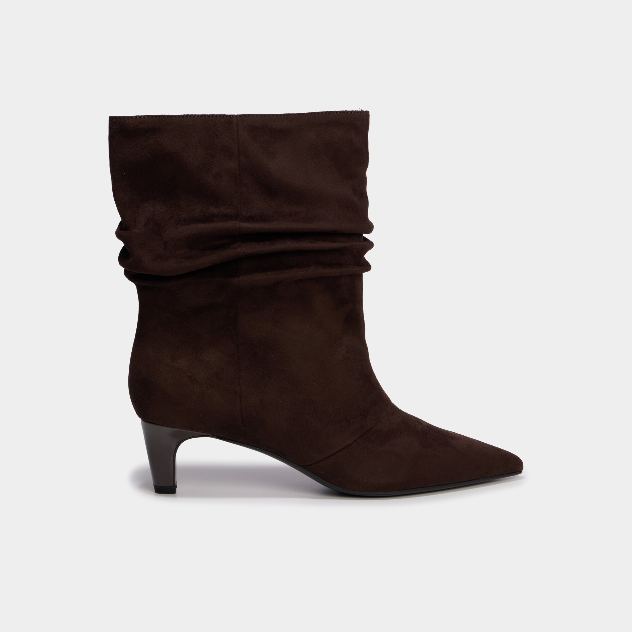 Bottines pliss&eacute;es talon kitten heel marron fonc&eacute; femme