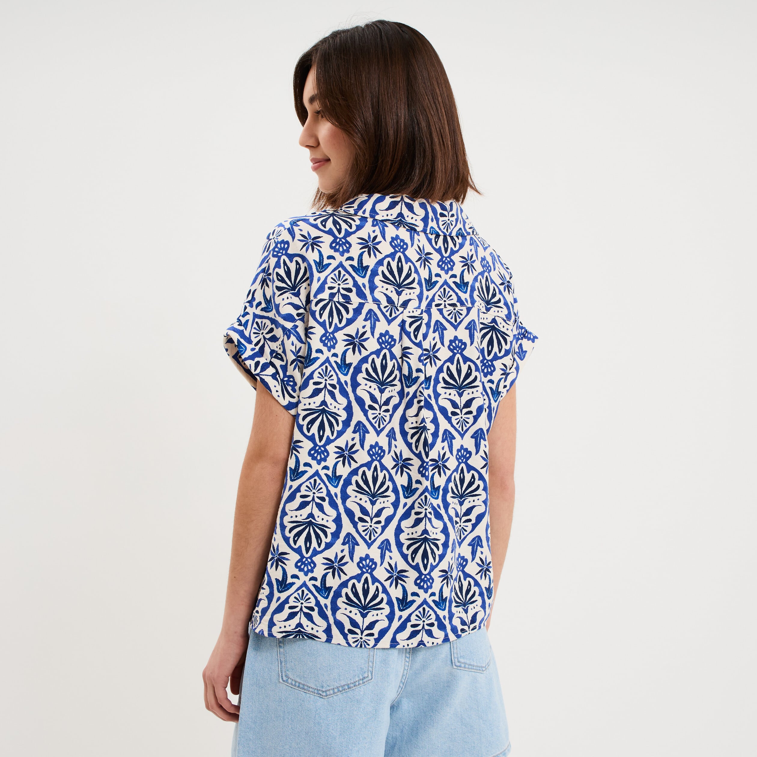 Chemise manches courtes 2 poches ecru femme