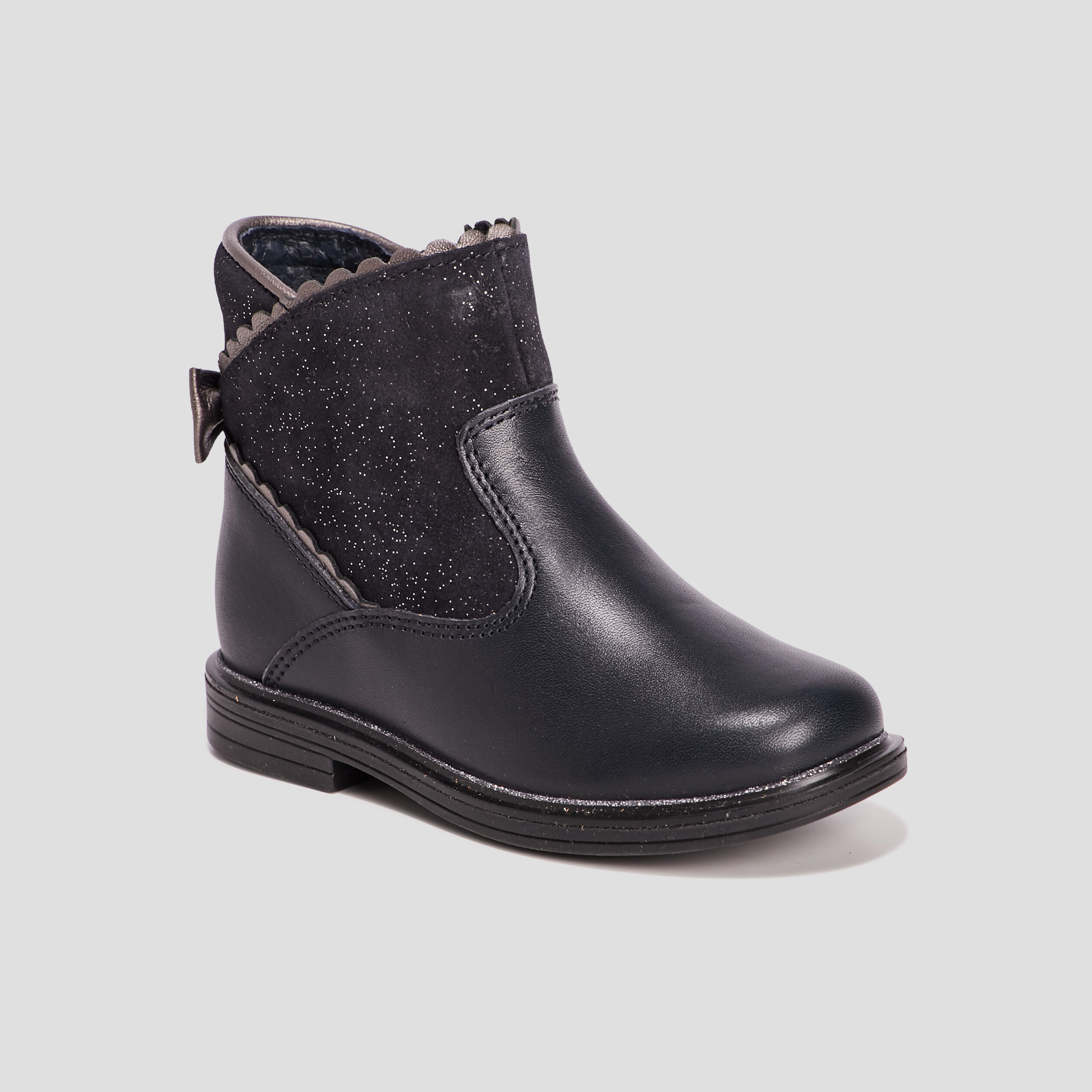 bottines en cuir noeud a larriere bleu marine fille Bottines en cuir noeud à l'arrière bleu marine fille