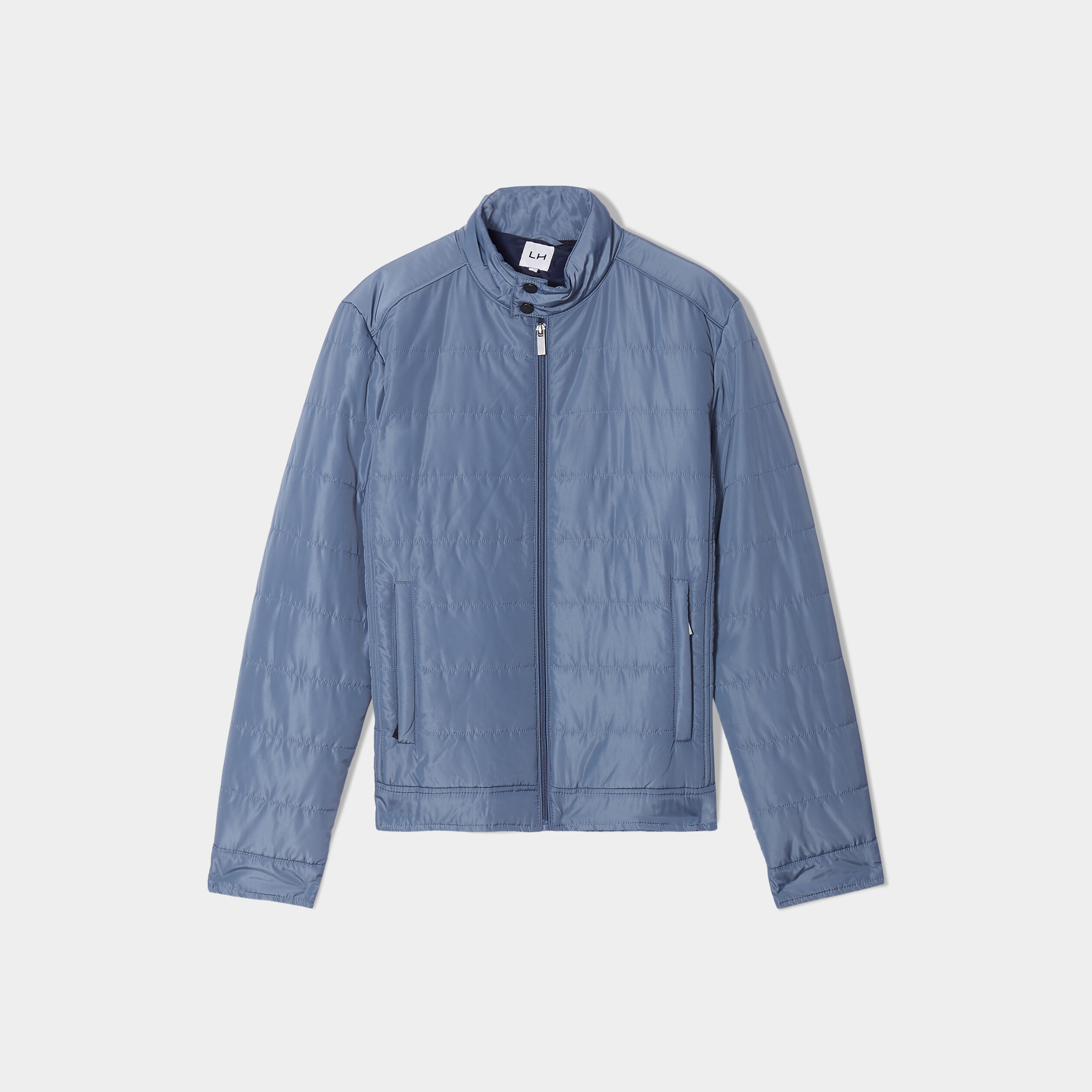 blouson court zippe col montant bleu fonce homme Blouson court zippé col montant bleu foncé homme
