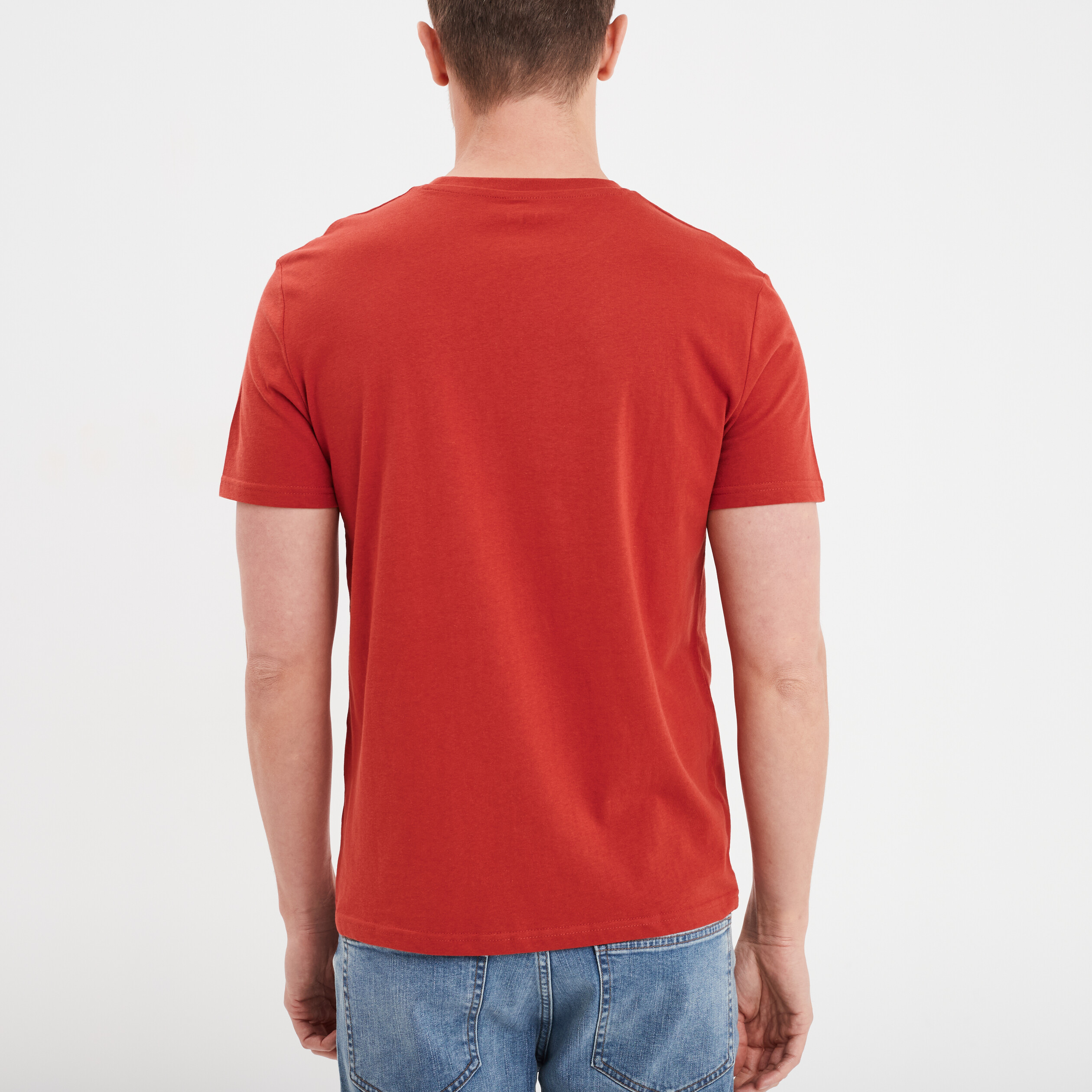 T-shirt droit en coton manches courtes rouge homme