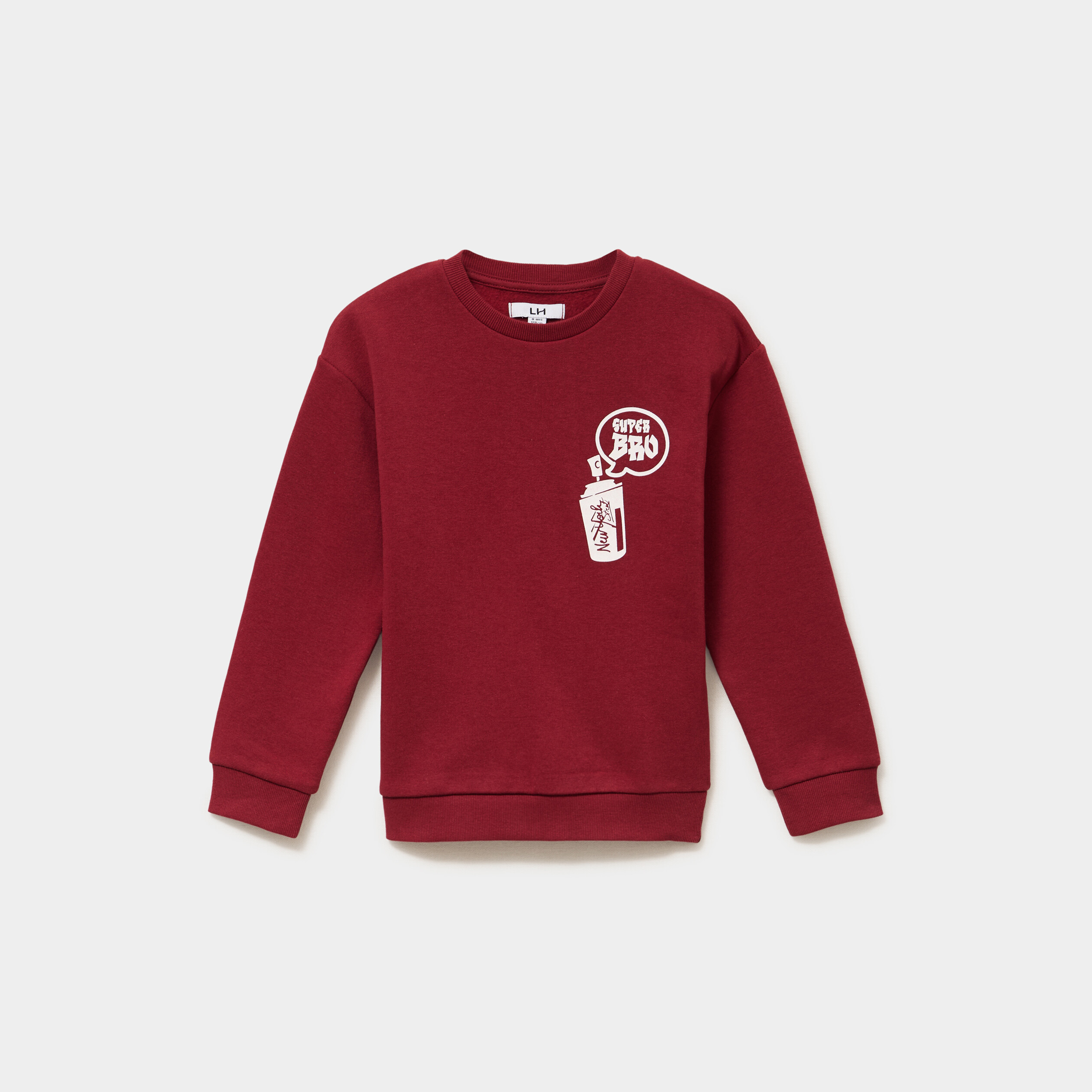 Sweat col rond oversize manches longues rouge fonc&eacute; gar&ccedil;on