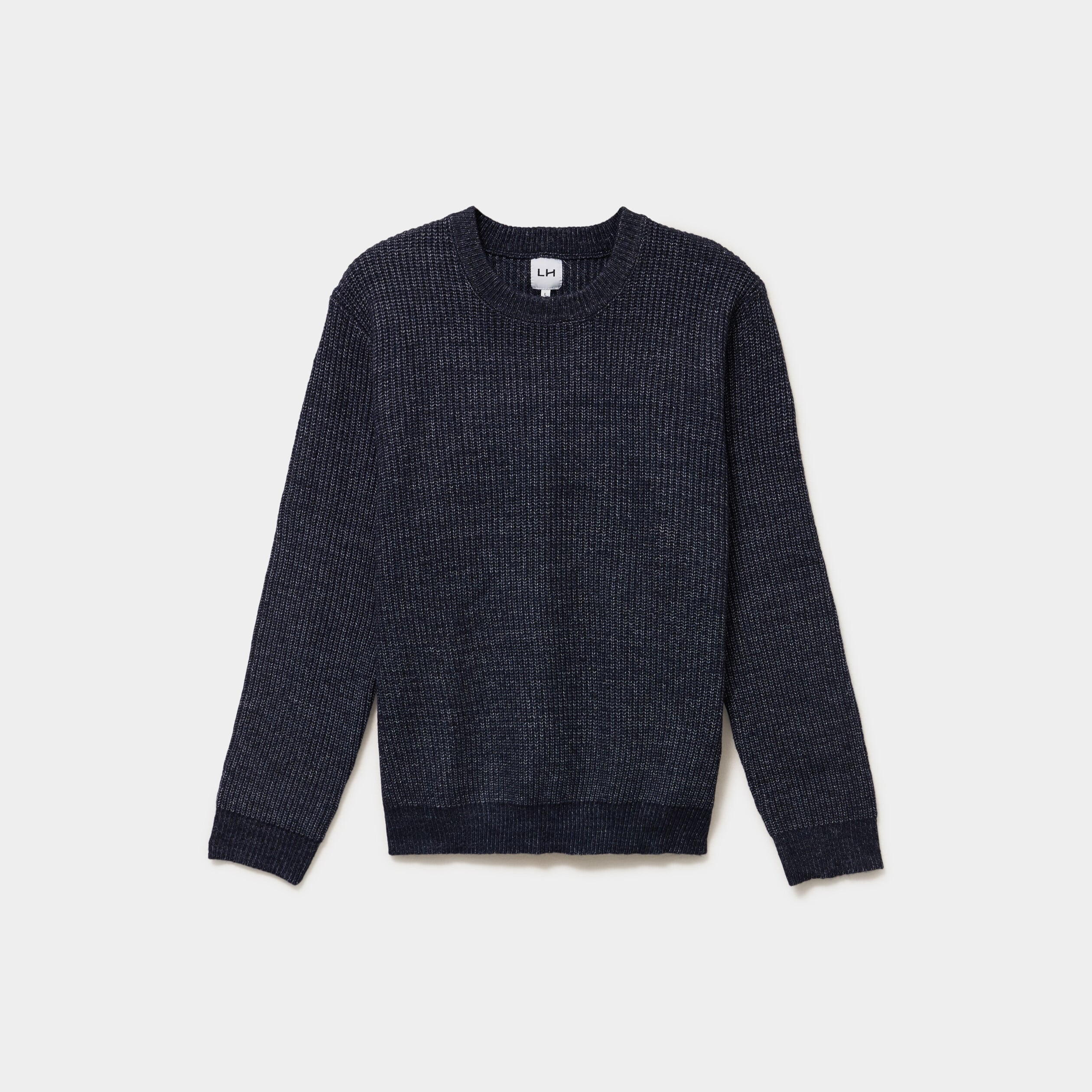 Pull col rond &agrave; manches longues bleu fonc&eacute; homme
