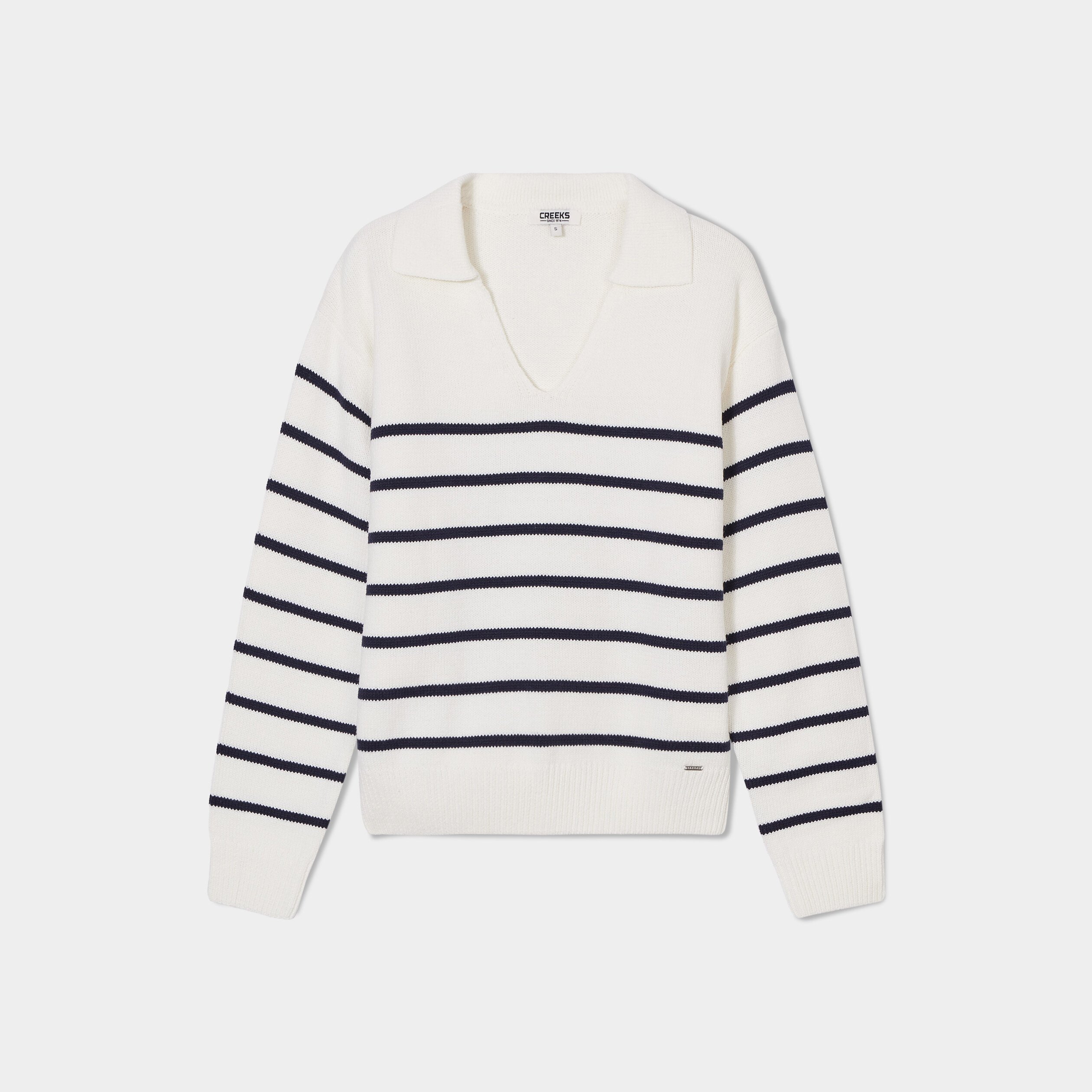 pull mariniere col polo creeks blanc femme Pull marinière col polo Creeks blanc femme