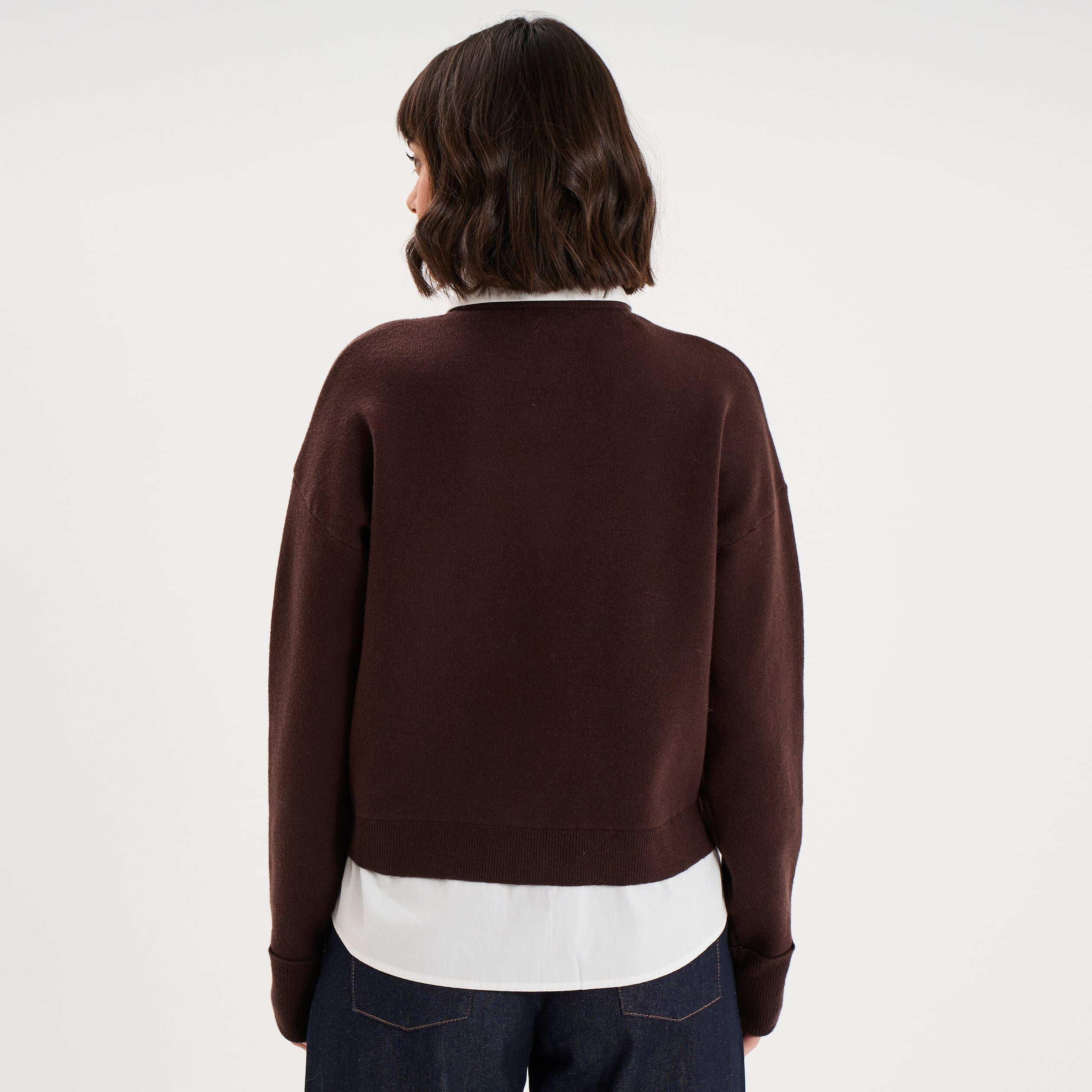 Gilet effet 2-en-1 col chemise marron fonc&eacute; femme