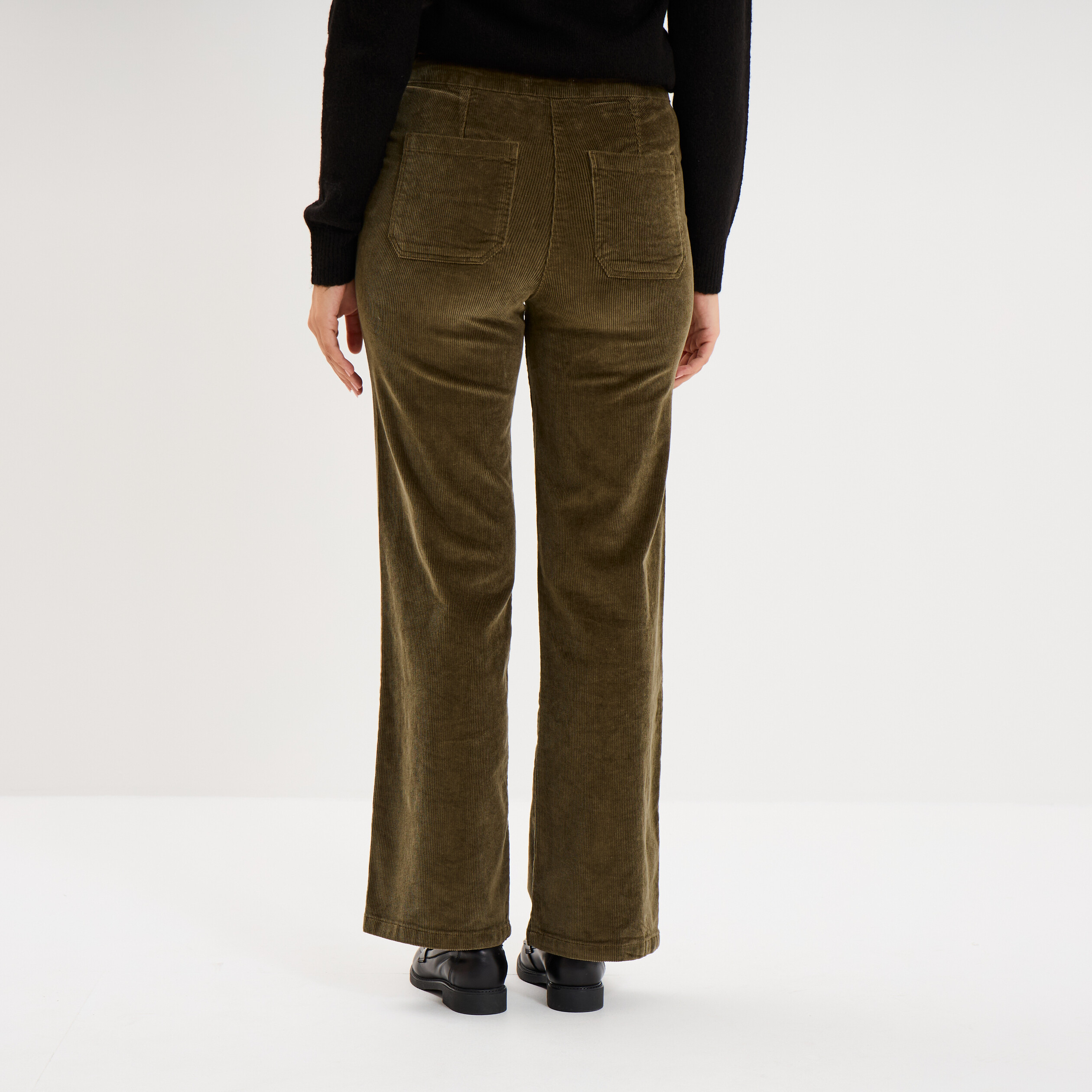 Pantalon &agrave; pont velours 7/8&egrave;me vert kaki femme