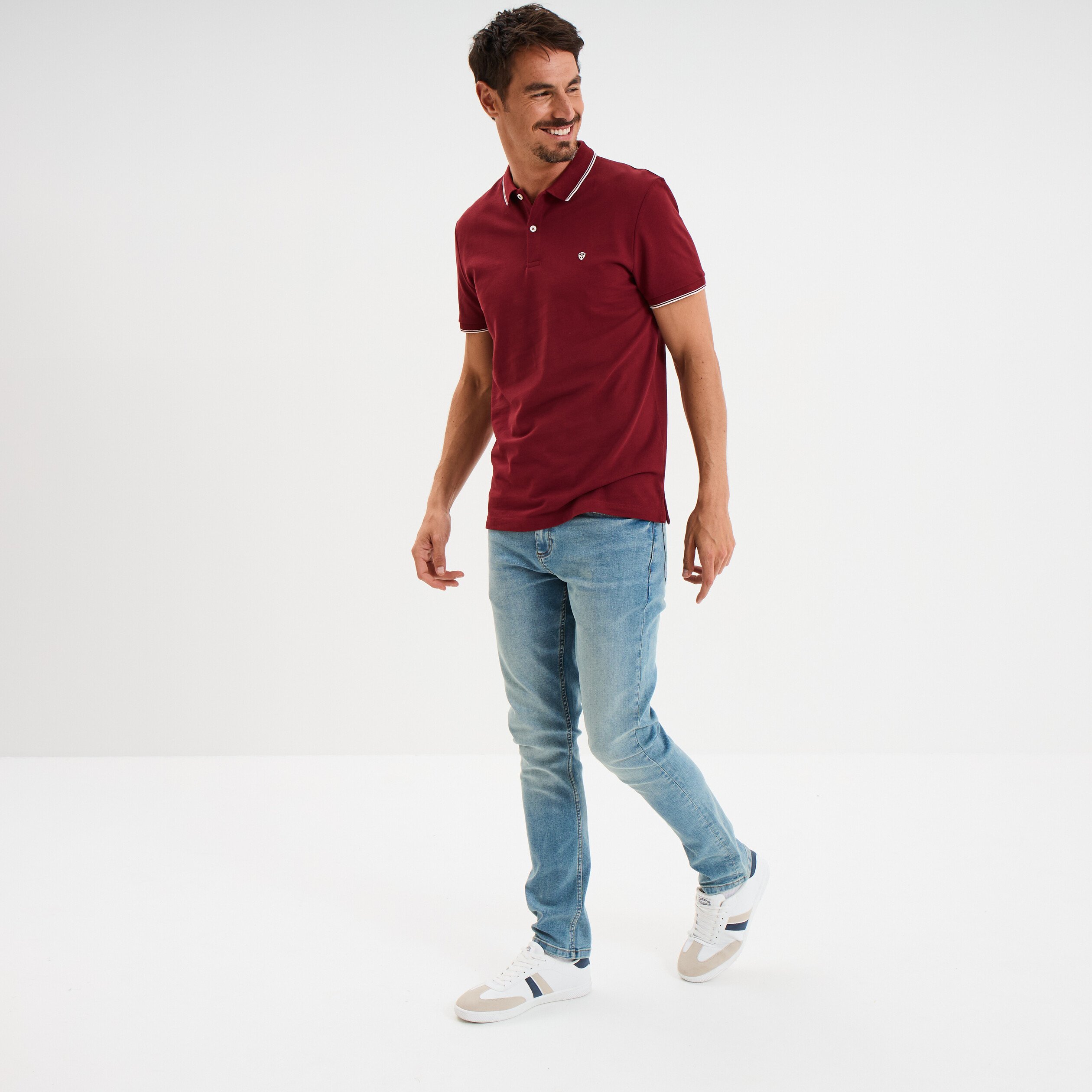 polo manches courtes bords contrastes bordeaux homme Polo manches courtes bords contrastés bordeaux homme