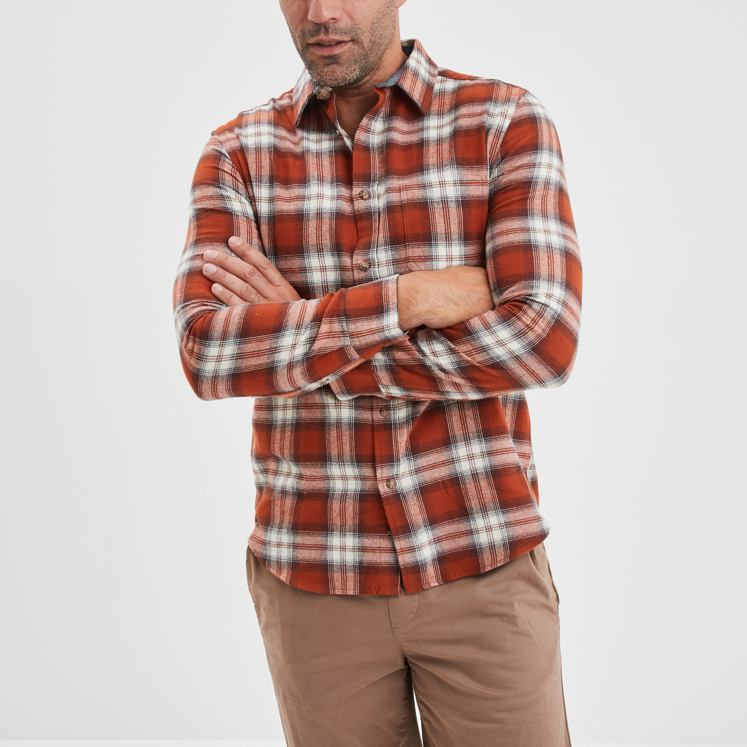 Chemise manches longues droite orange foncé homme