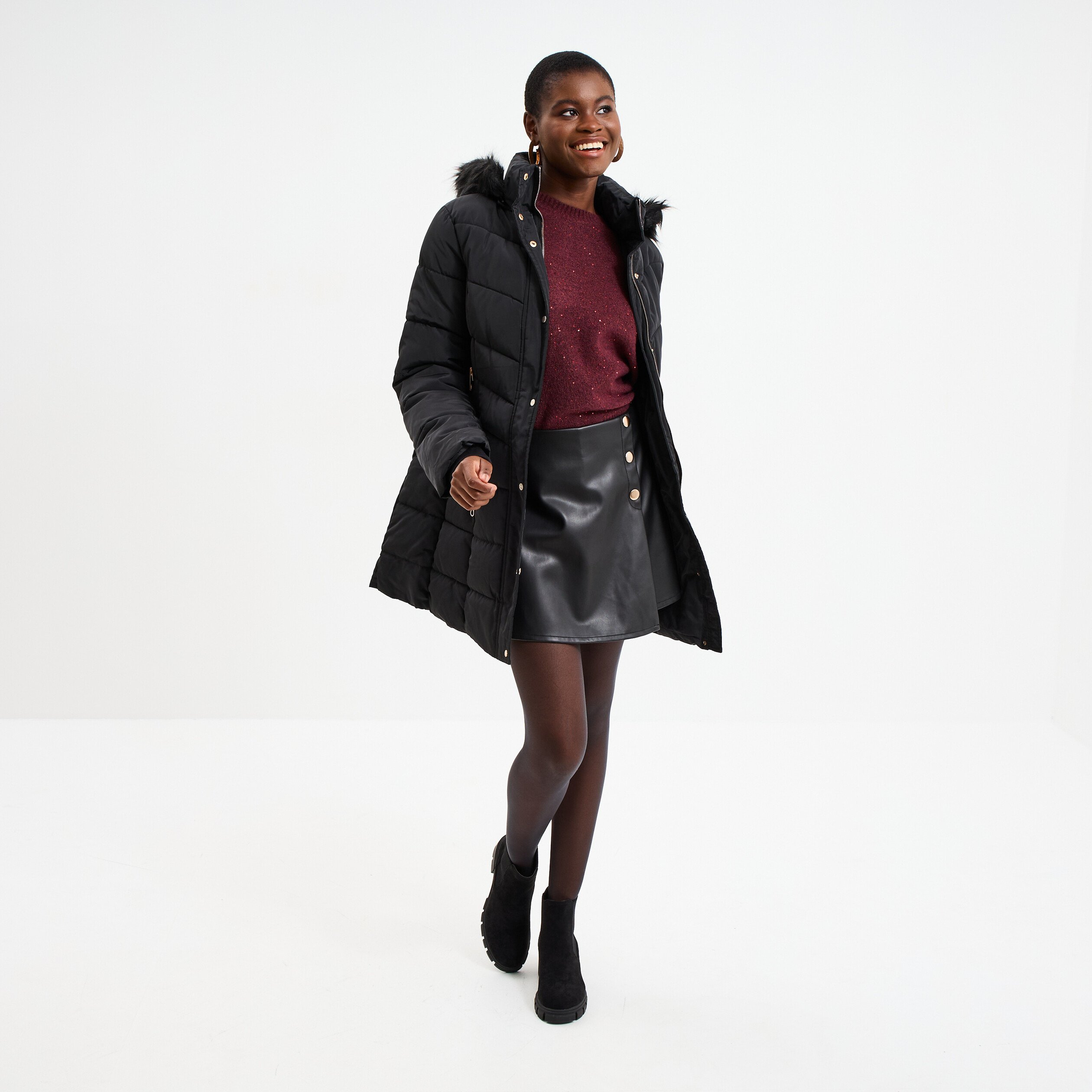 jupe short simili cuir noir femme Jupe-short simili cuir noir femme