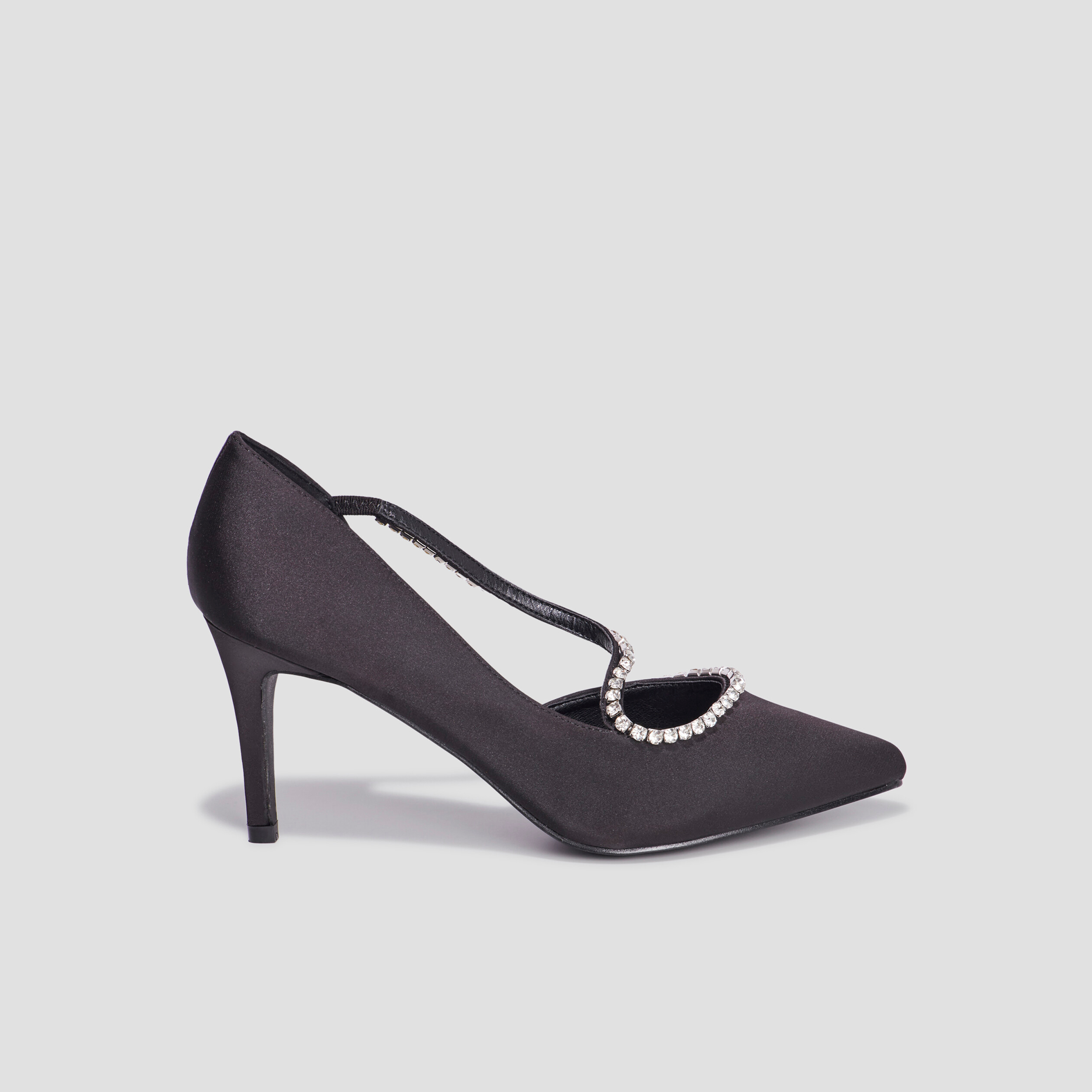 Escarpins brides &agrave; strass pied large noir femme