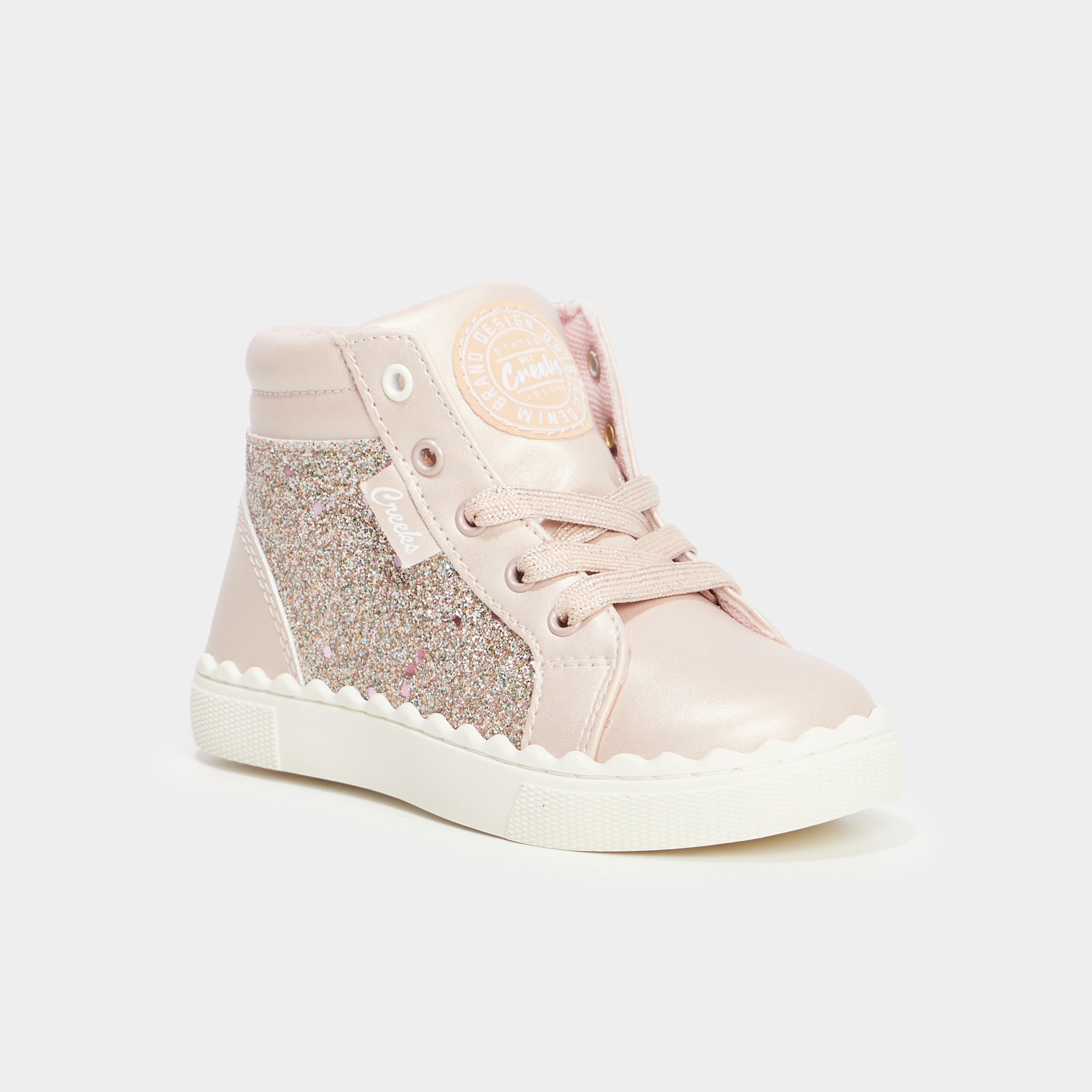 Baskets montantes paillet&eacute;es rose clair fille