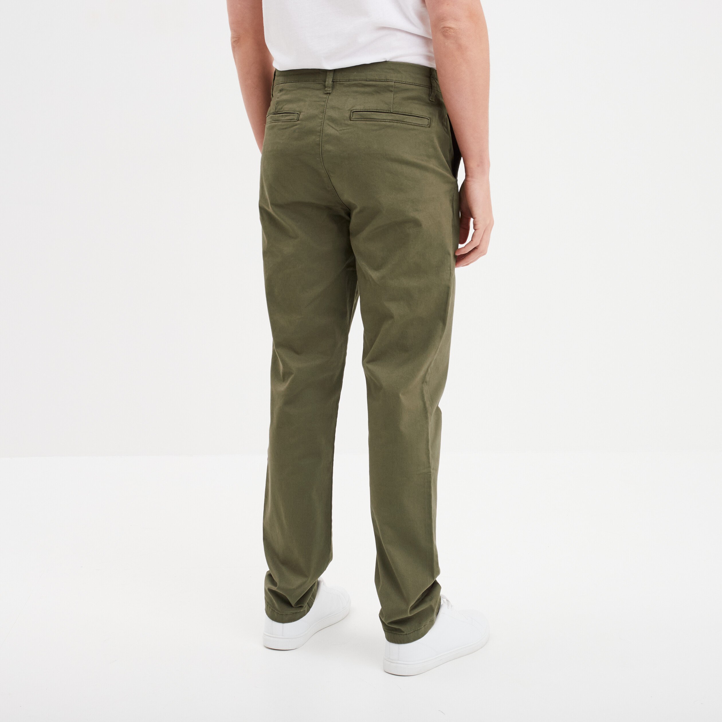 pantalon chino droit stretch retrousse vert kaki homme Pantalon chino droit stretch retroussé vert kaki homme