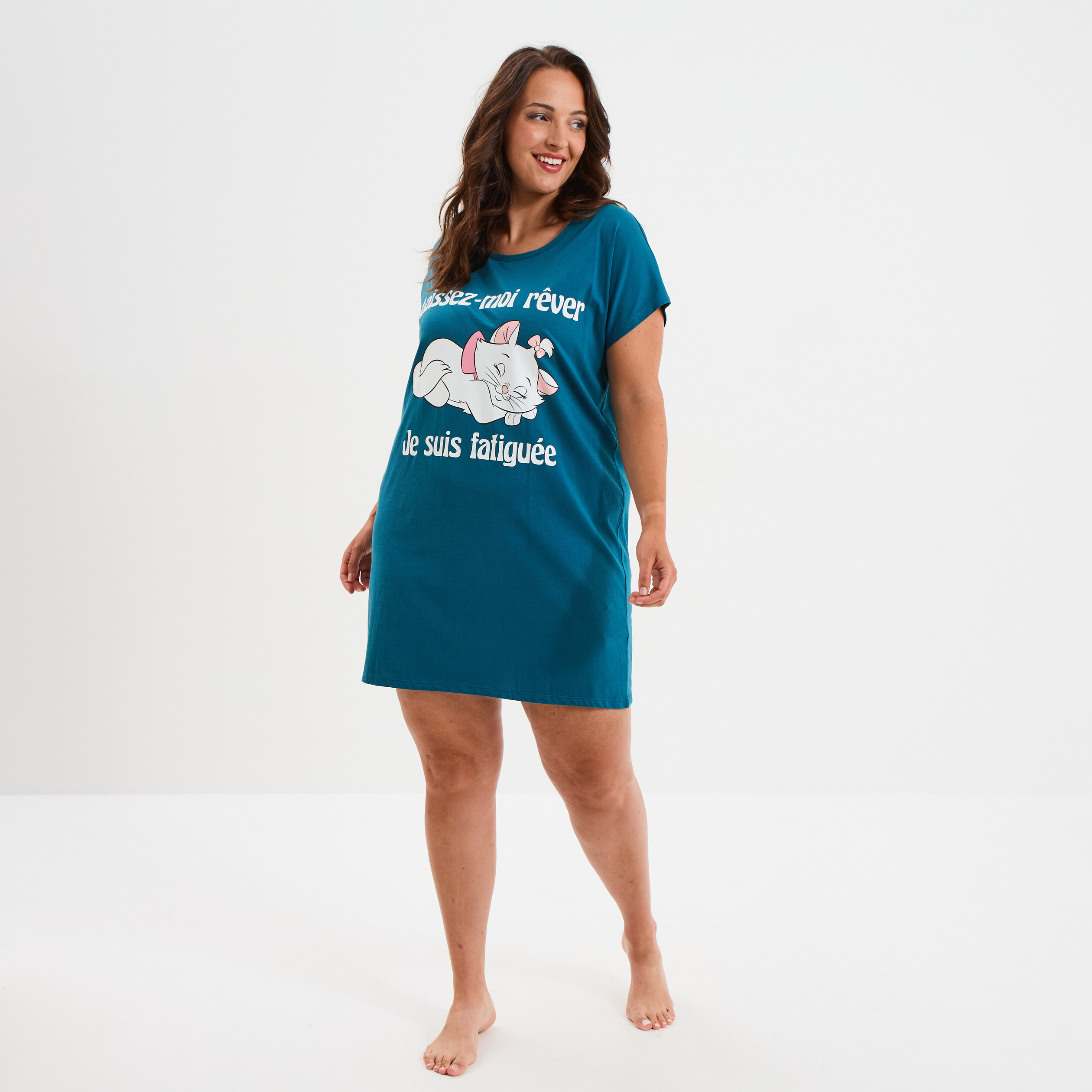 chemise de nuit aristochats marie bleu canard femmegt Chemise de nuit Aristochats Marie bleu canard femme grande taille