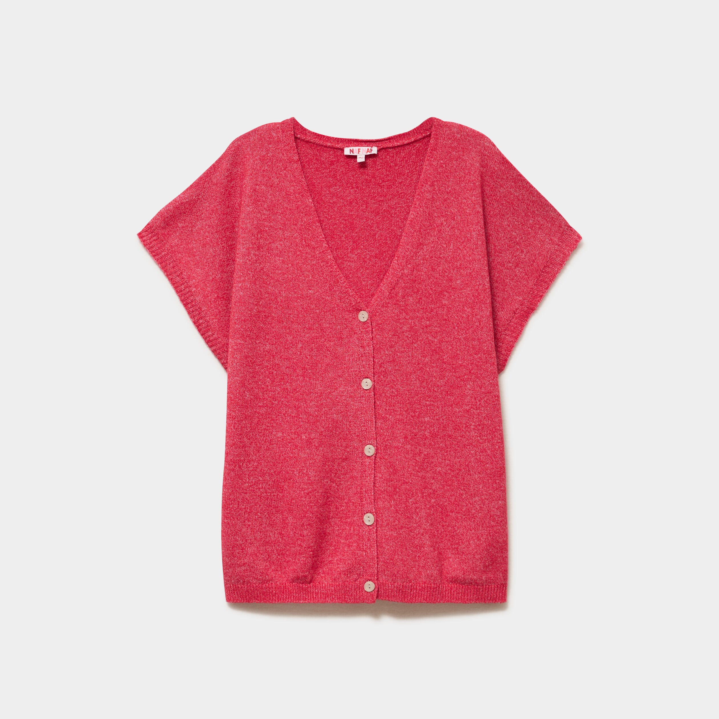 Gilet manches courtes col en V rose cerise femme grande taille