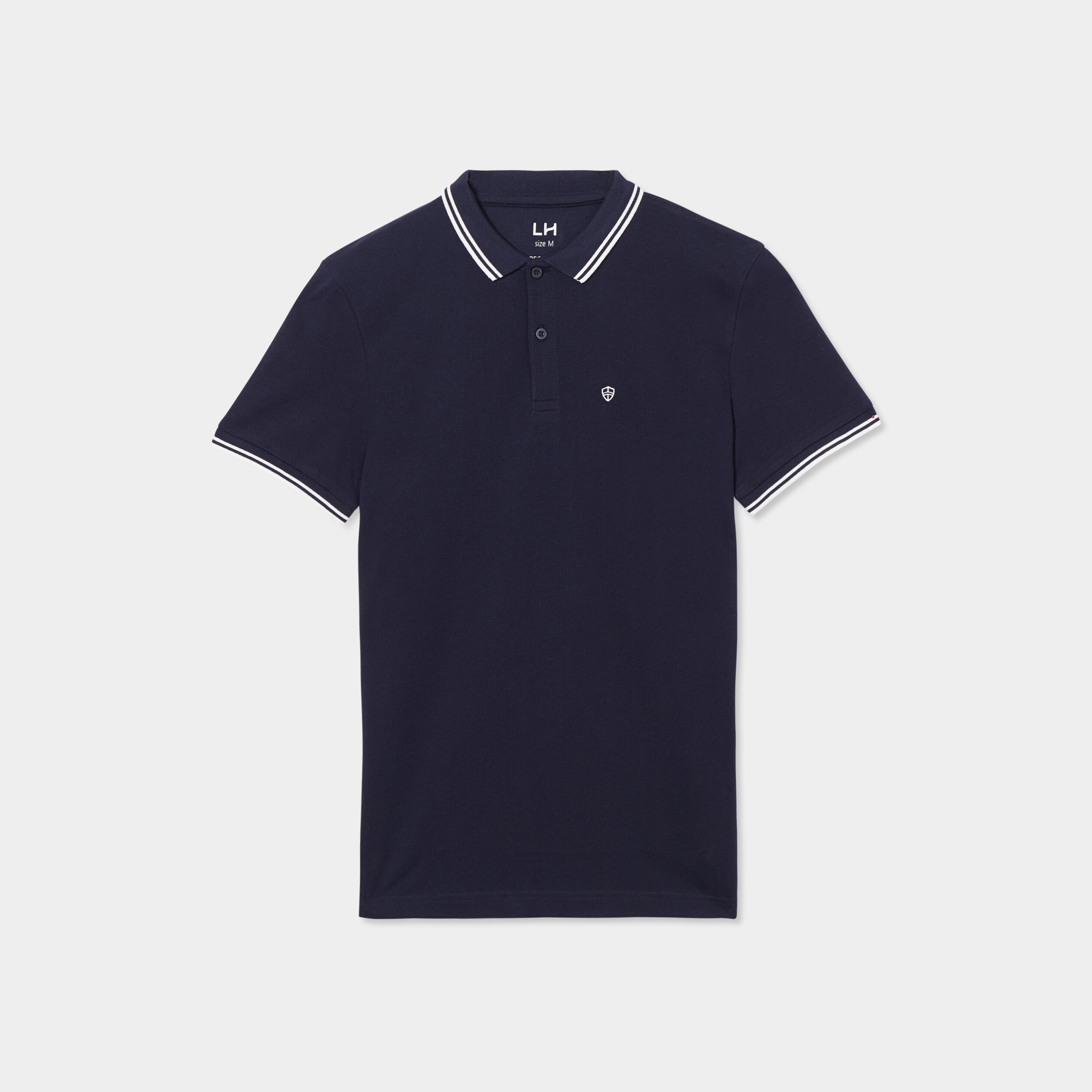 Polo piqu&eacute; coton manches courtes bleu marine homme