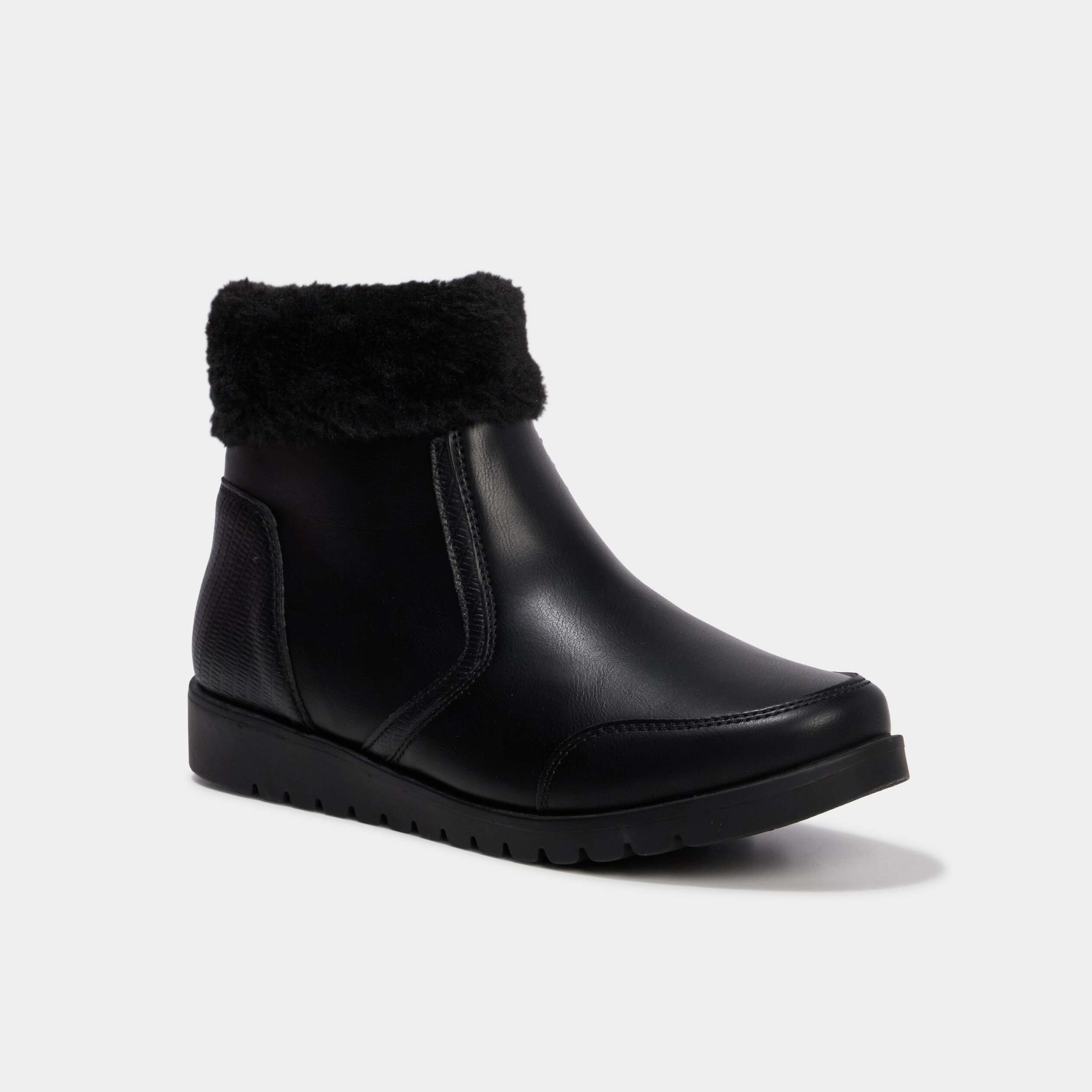 Boots zipp&eacute;es doublure fausse fourrure noir femme