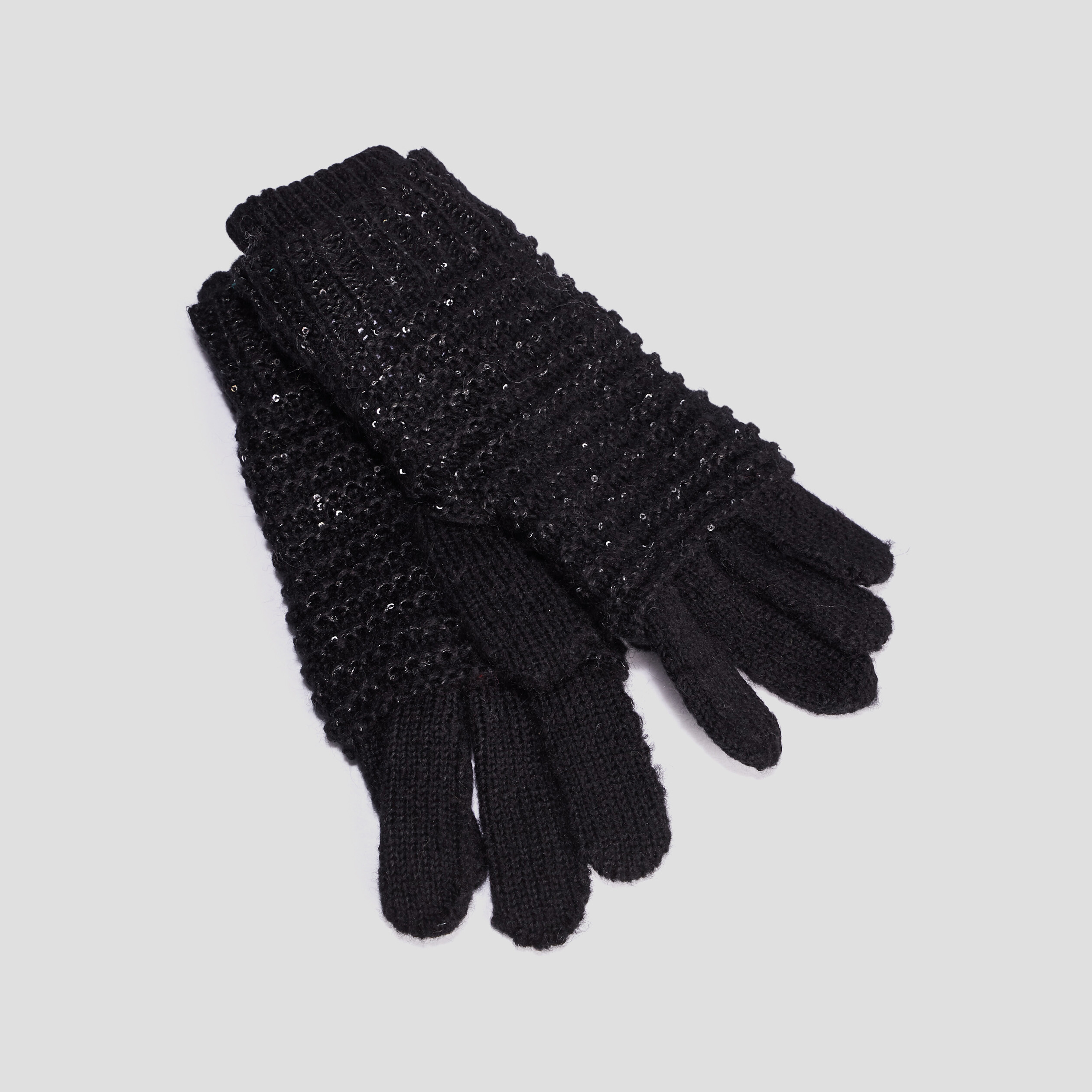 Gants 2-en-1 tricot&eacute;s avec sequins noir femme