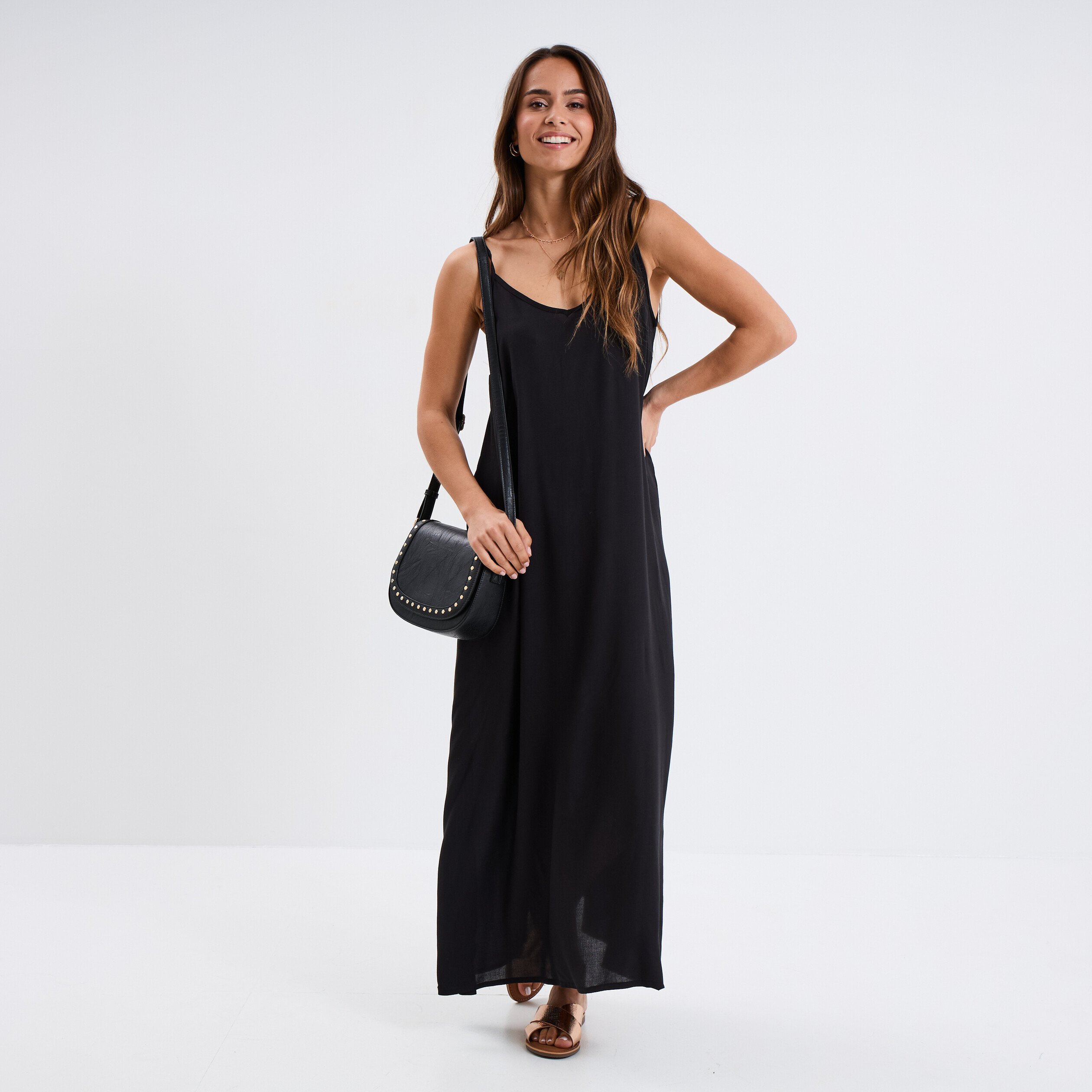 robe longue fluide bretelles noir femme Robe longue fluide bretelles noir femme