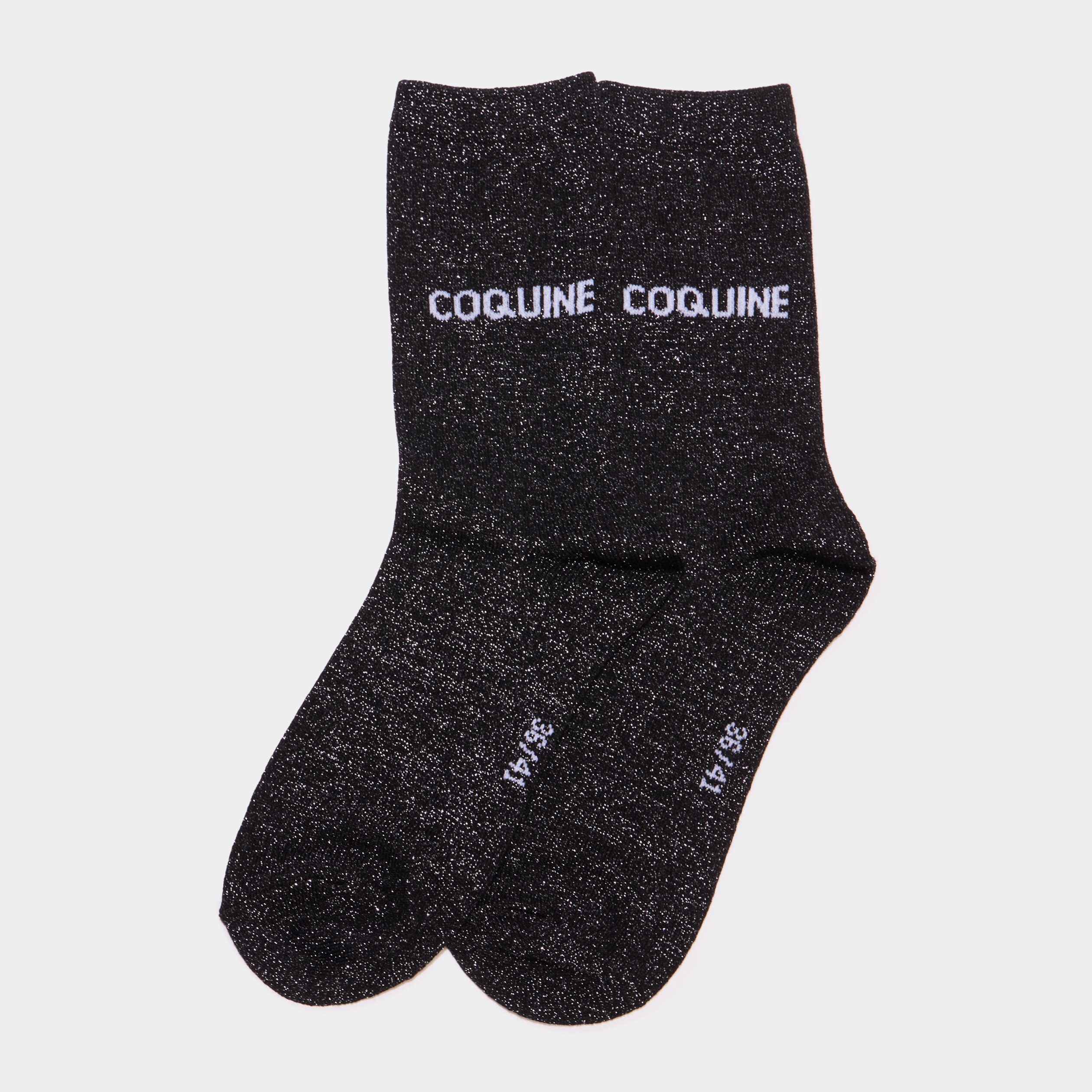 Chaussettes &agrave; fils m&eacute;tallis&eacute;s mi-hautes noir femme