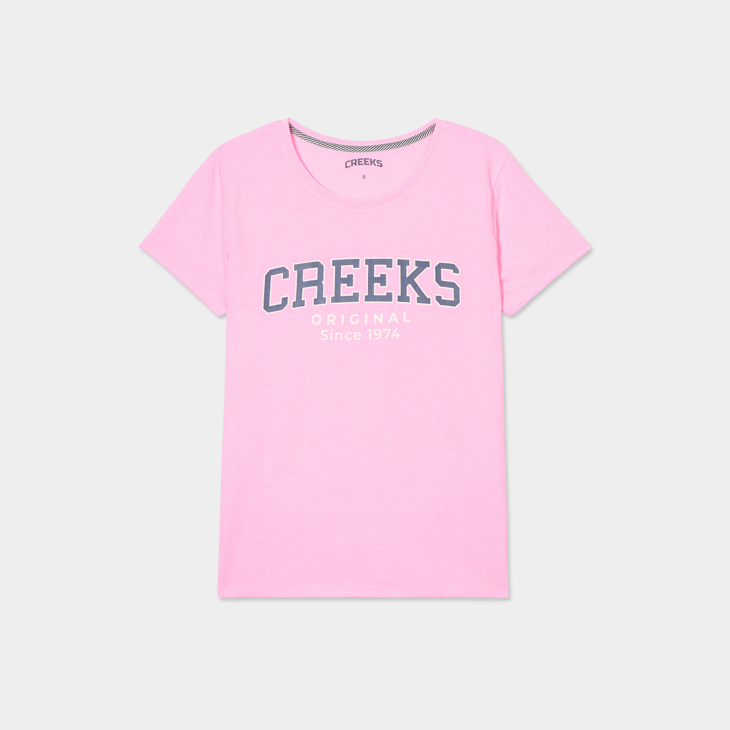 T-shirt col rond manches courtes rose fluo femme
