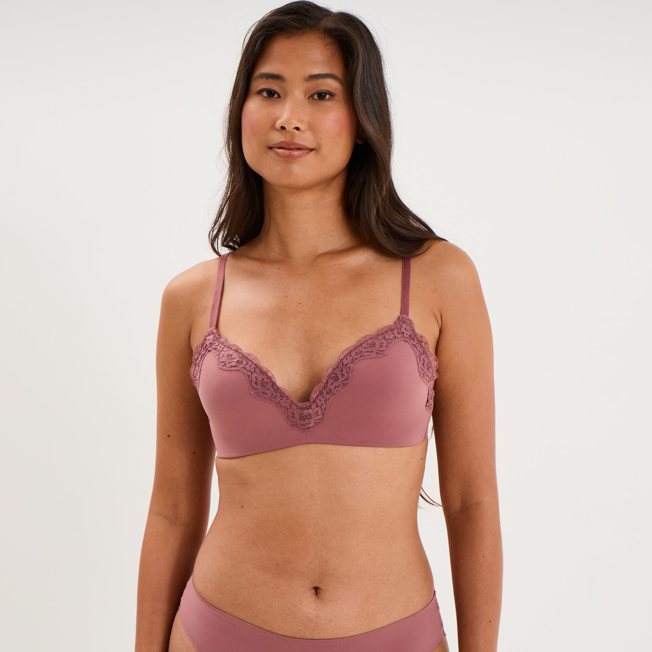 Soutien-gorge triangle micro dentelle vieux rose femme