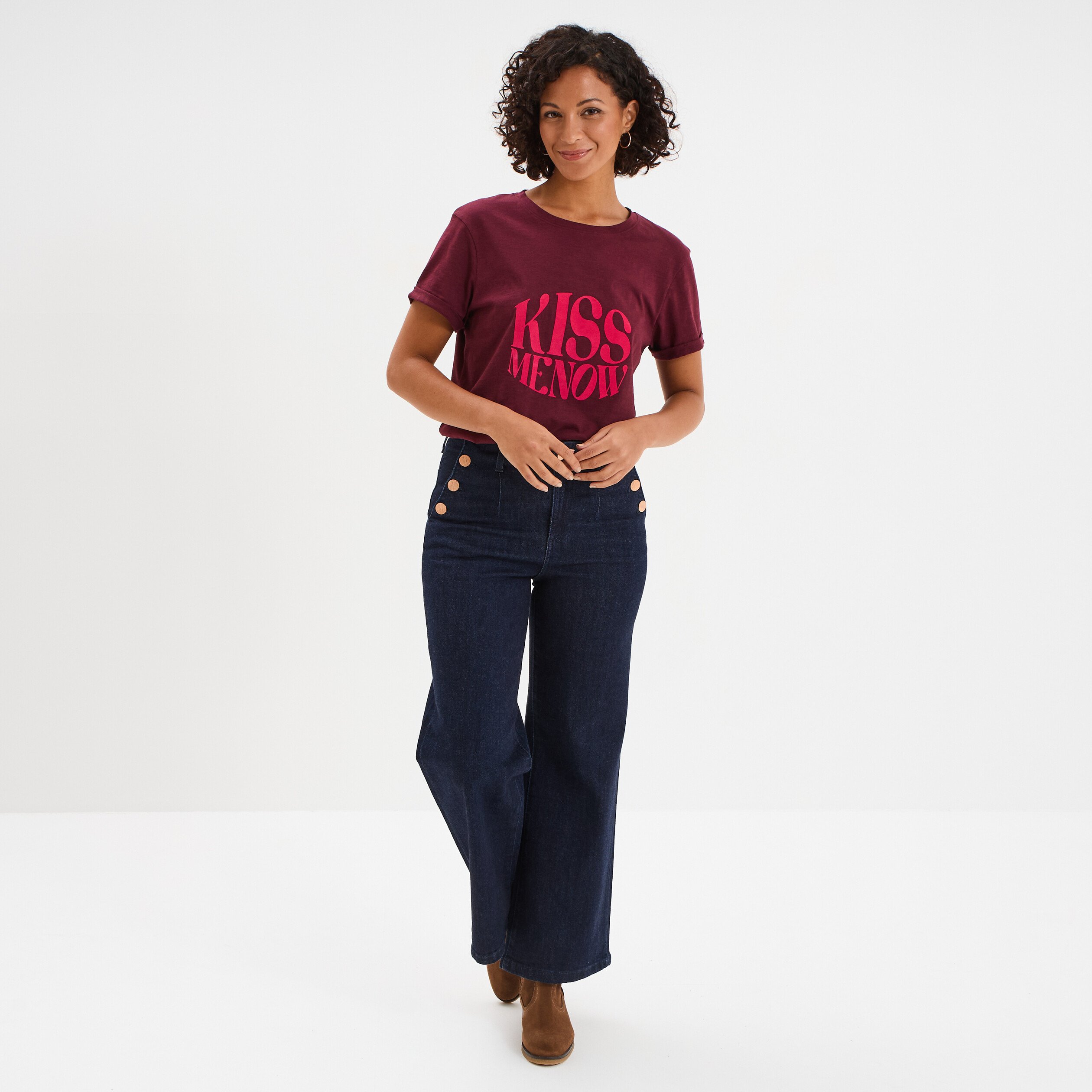 t shirt manches courtes coton bordeaux femme T-shirt manches courtes coton bordeaux femme