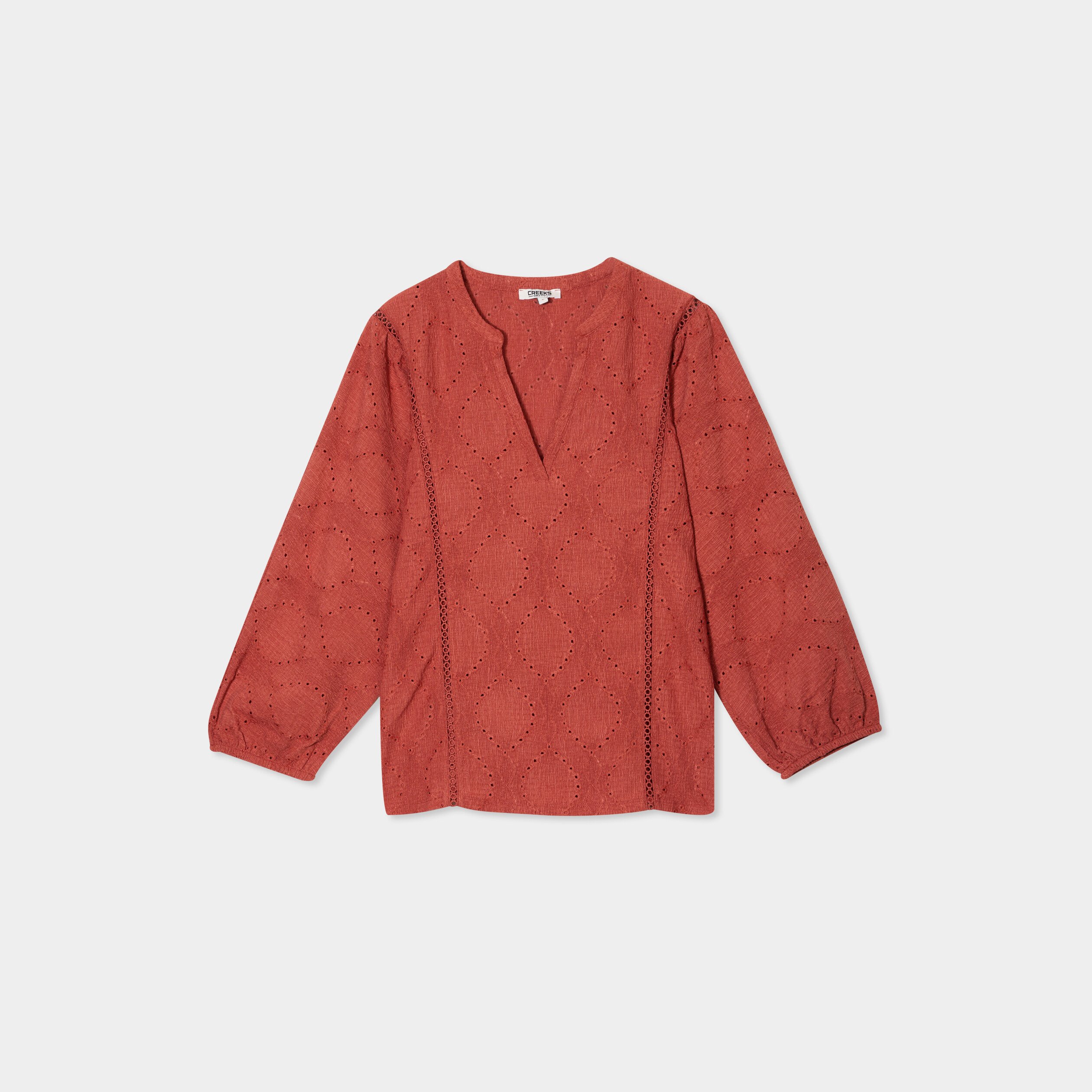t shirt ajoure manches 34 col en v vieux rose femme T-shirt ajouré manches 3/4 col en V vieux rose femme