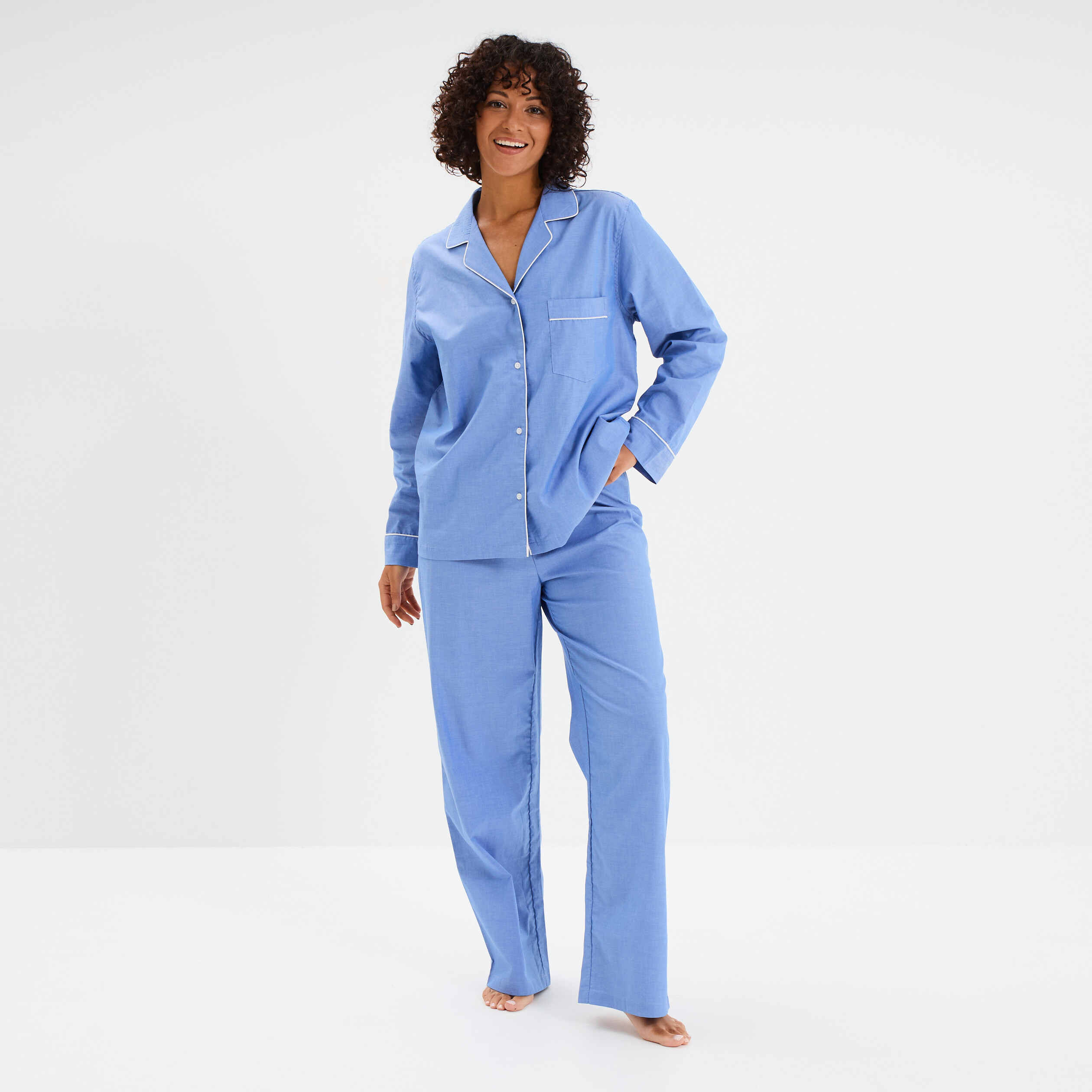 Ensemble pyjama 2 pi&egrave;ces coton bleu clair femme