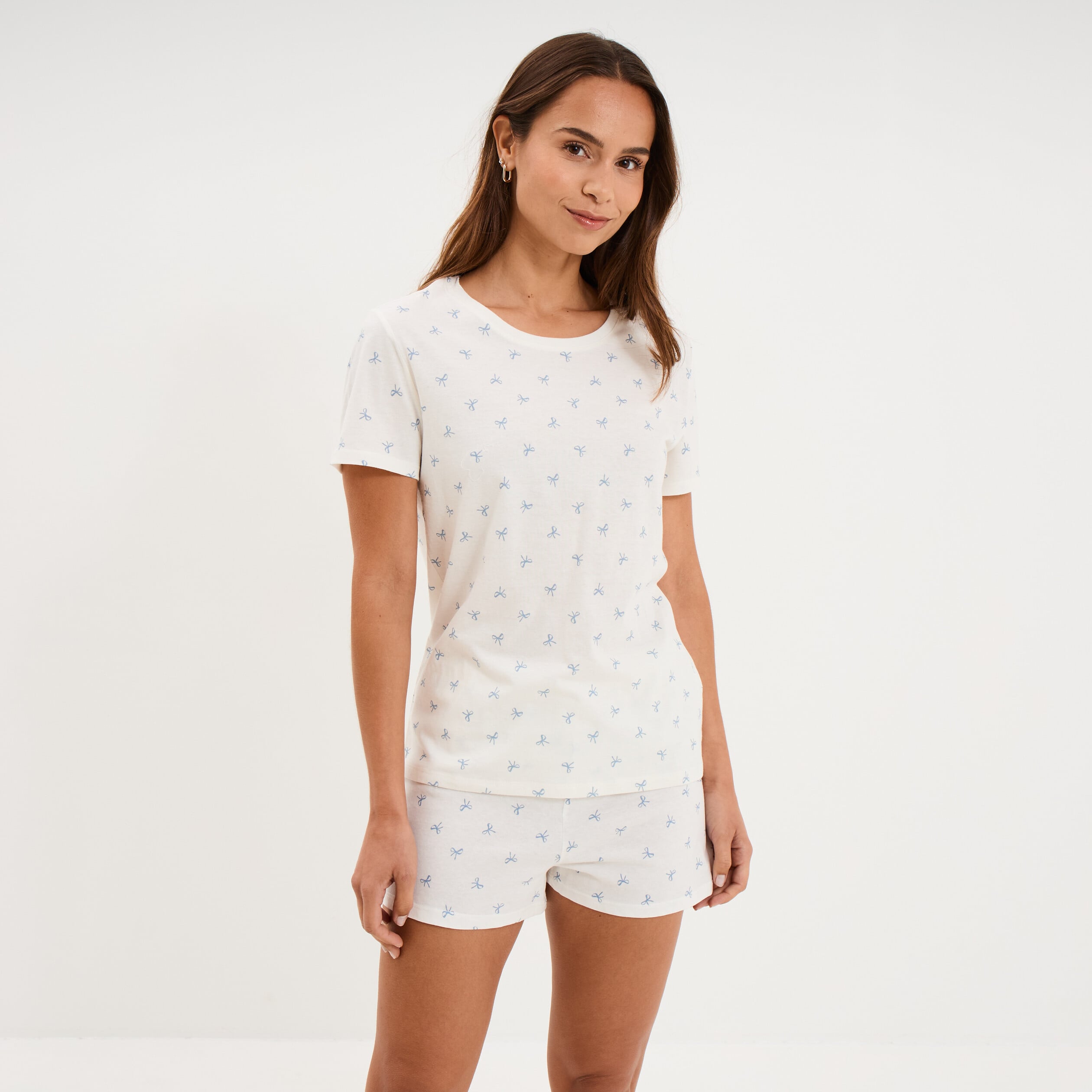 Ensemble pyjama short t-shirt coton ecru femme