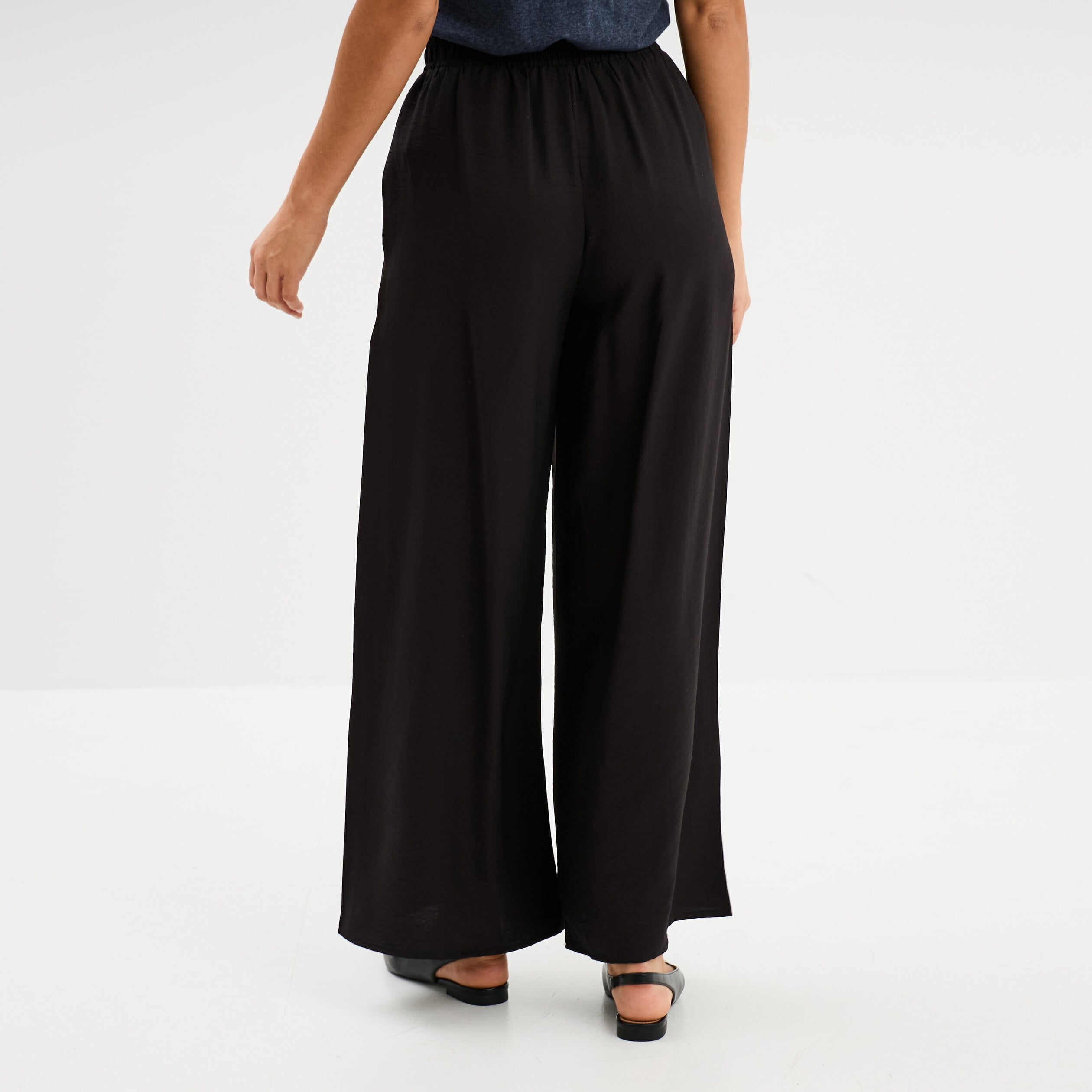 Pantalon large fluide taille &eacute;lastiqu&eacute;e noir femme