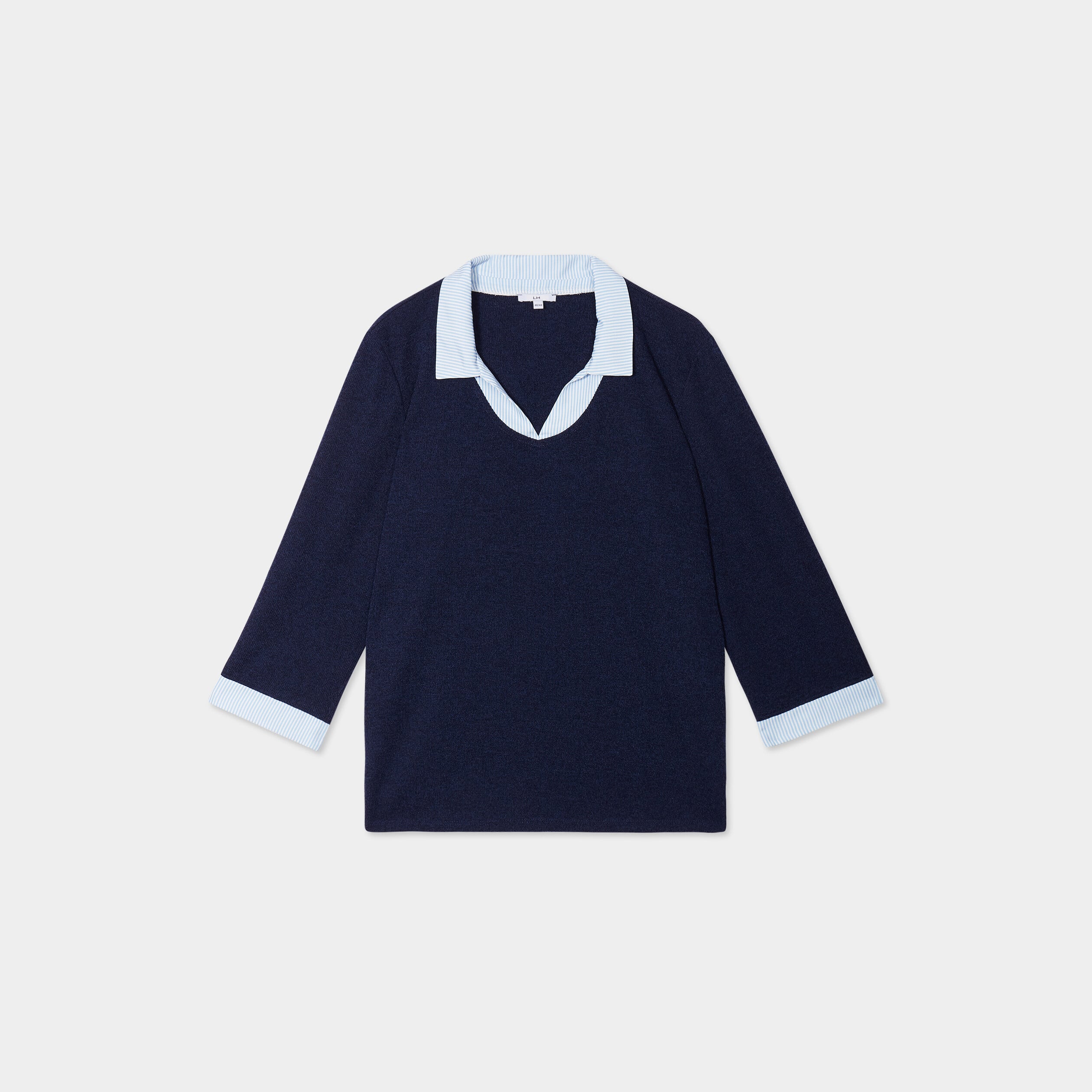 Pull effet 2-en-1 avec manches 3/4 bleu marine femme grande taille