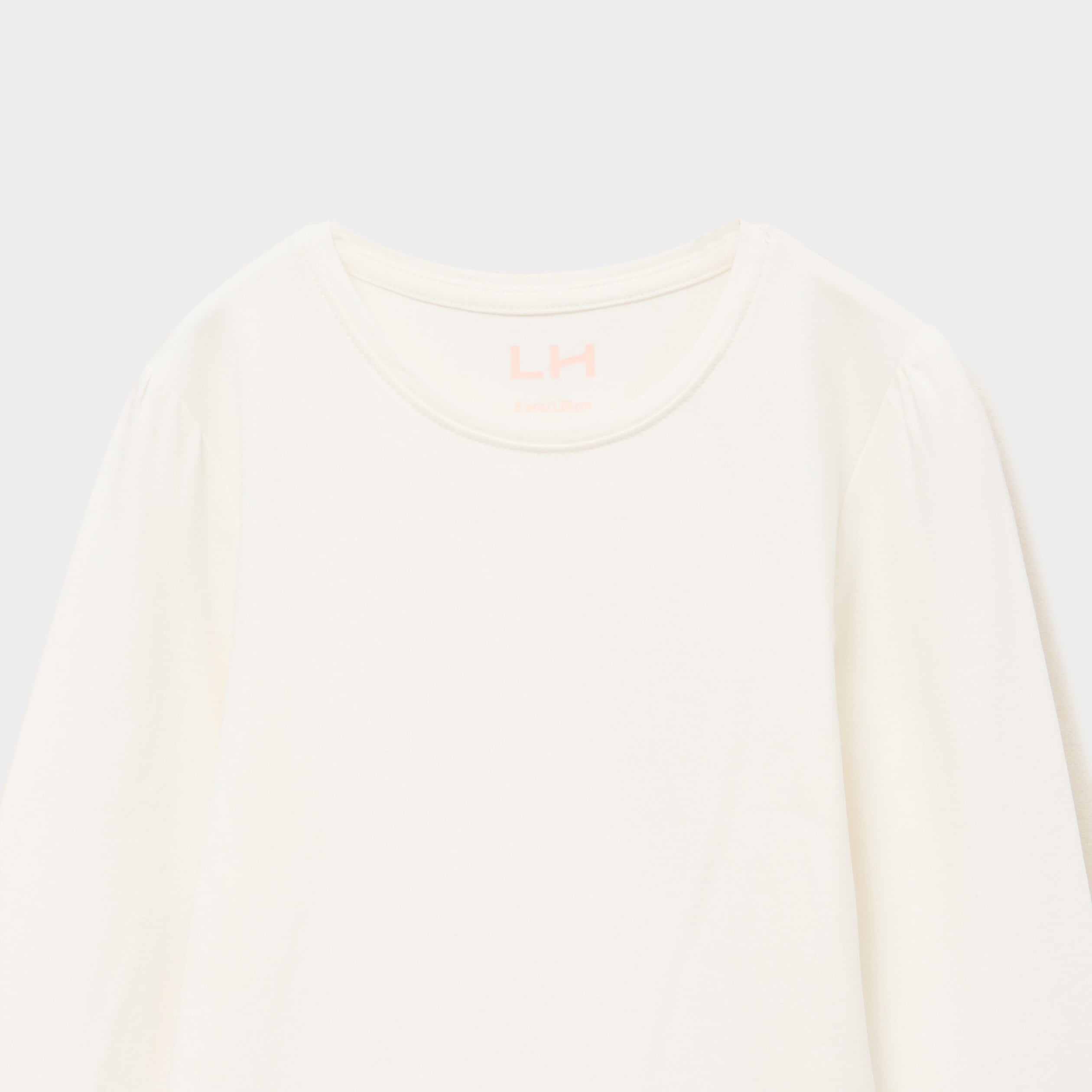 T-shirt coton manches longues &agrave; fronces ivoire fille