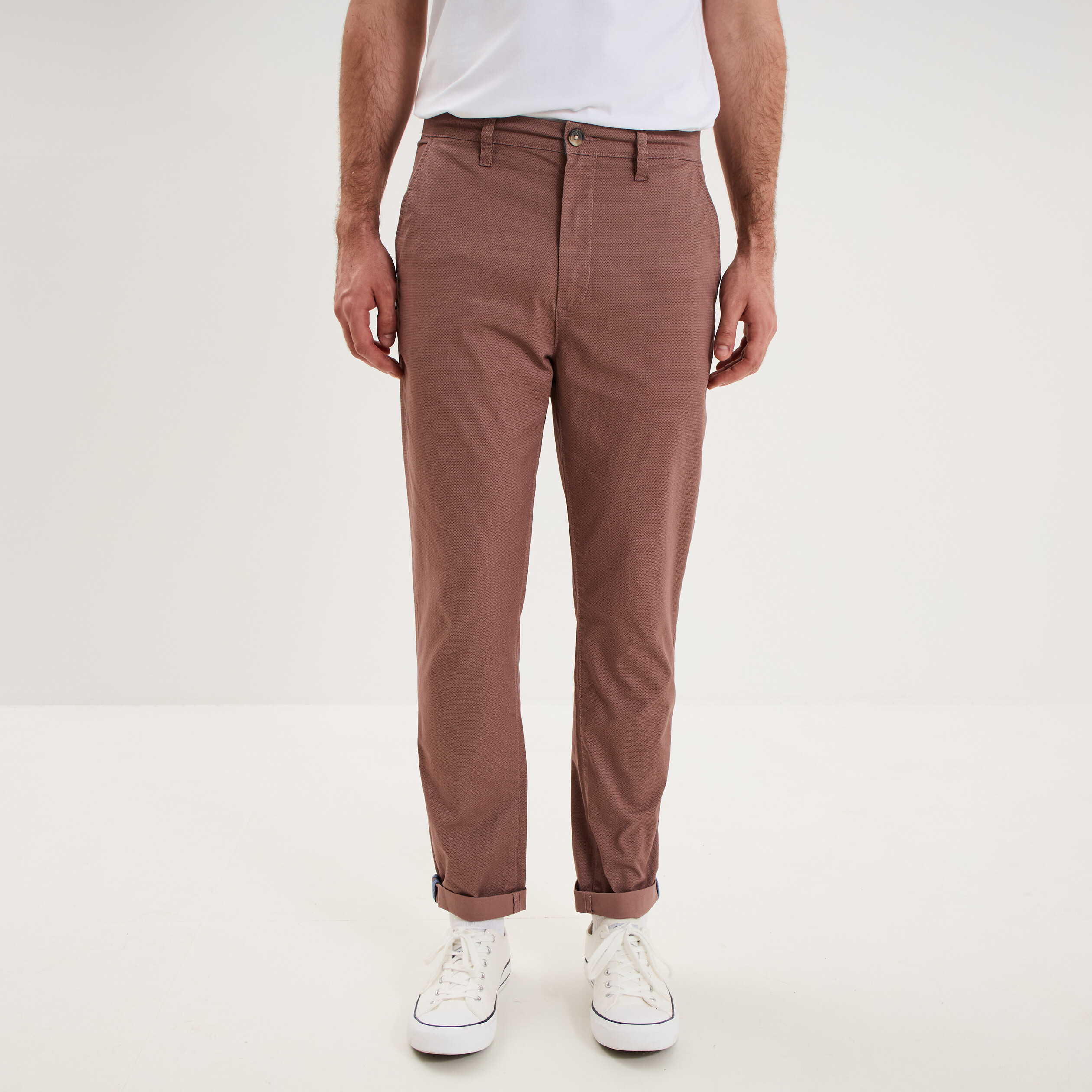 Pantalon chino slim stretch vieux rose homme