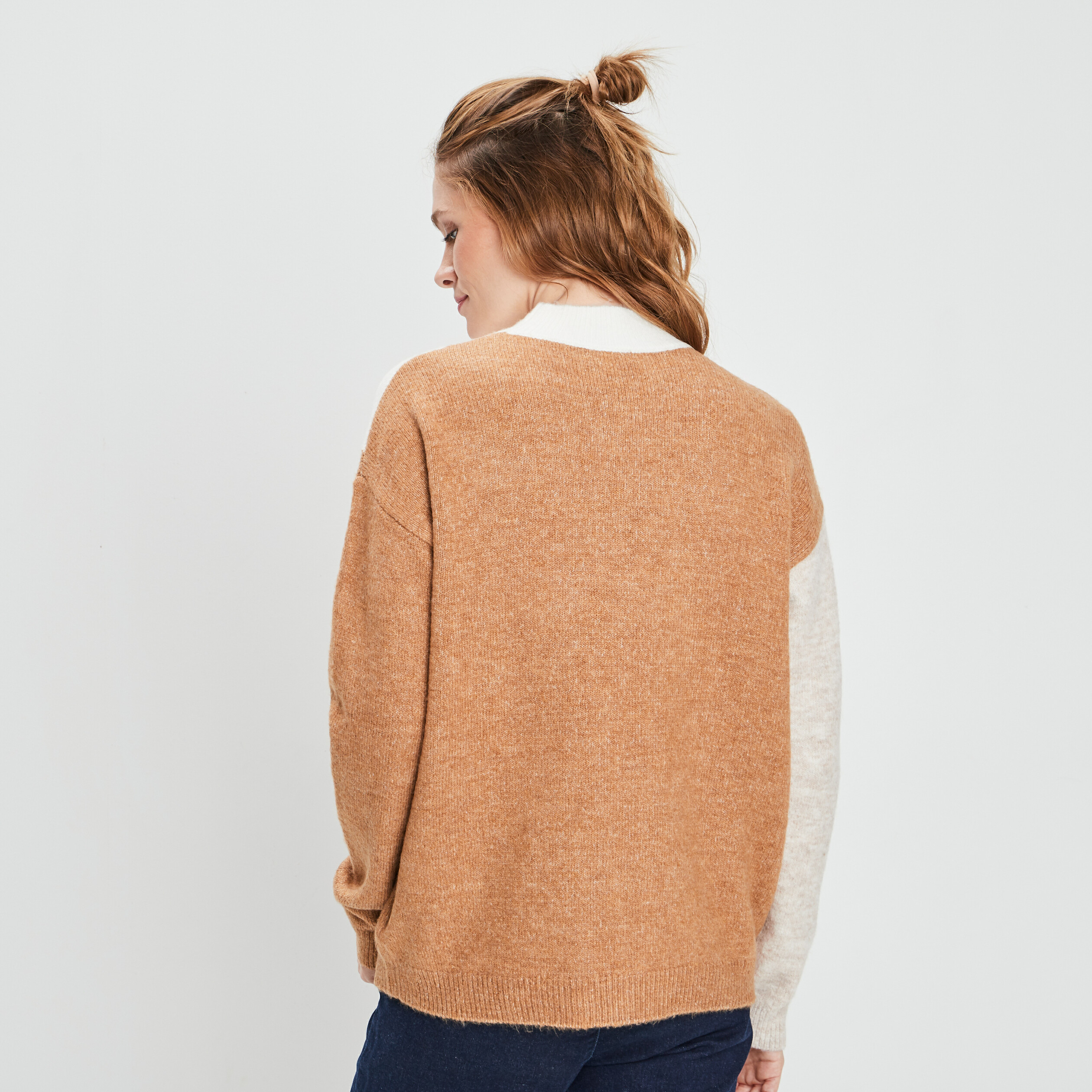 Pull avec col montant sable femme