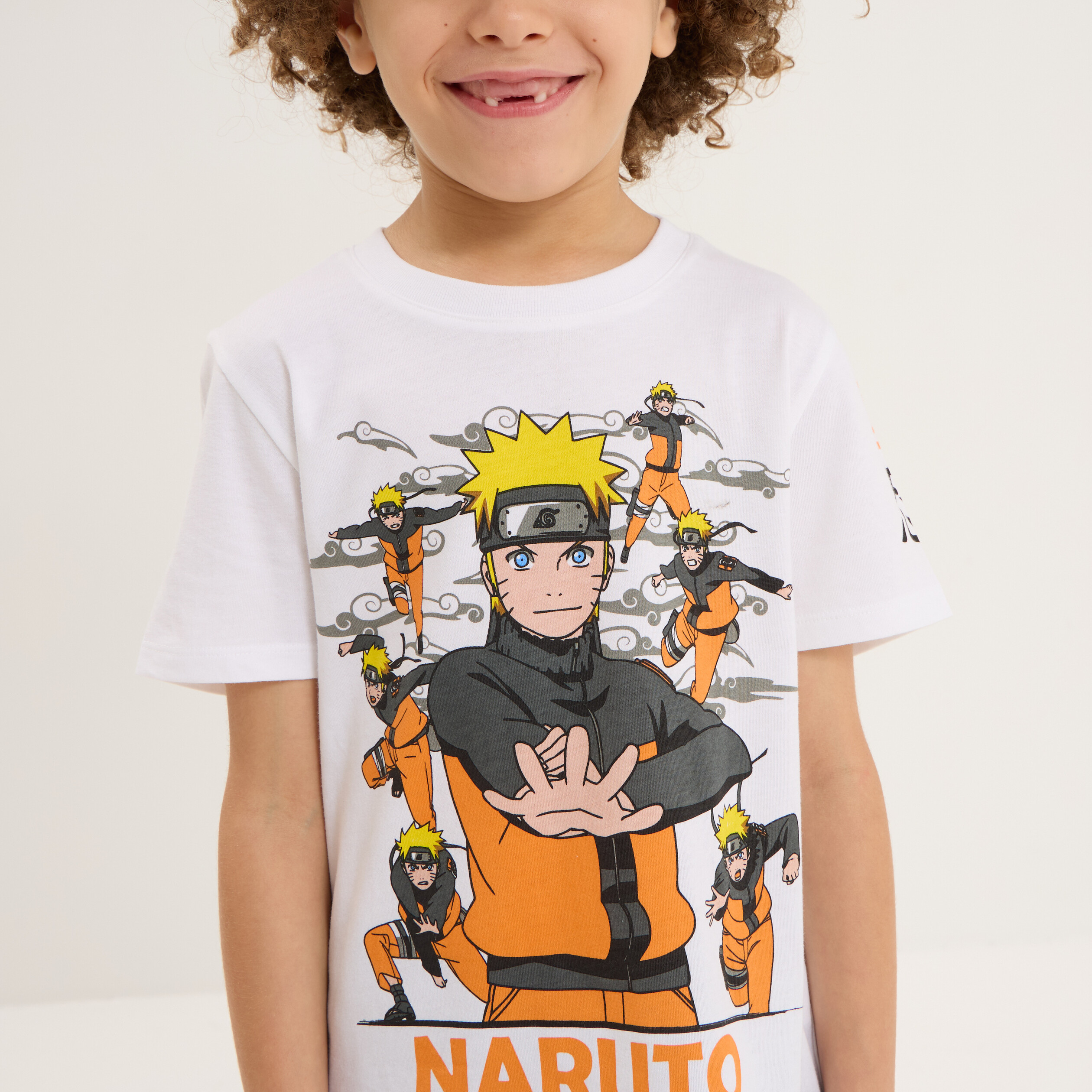t shirt manches courtes coton naruto blanc garcon T-shirt manches courtes coton Naruto blanc garçon