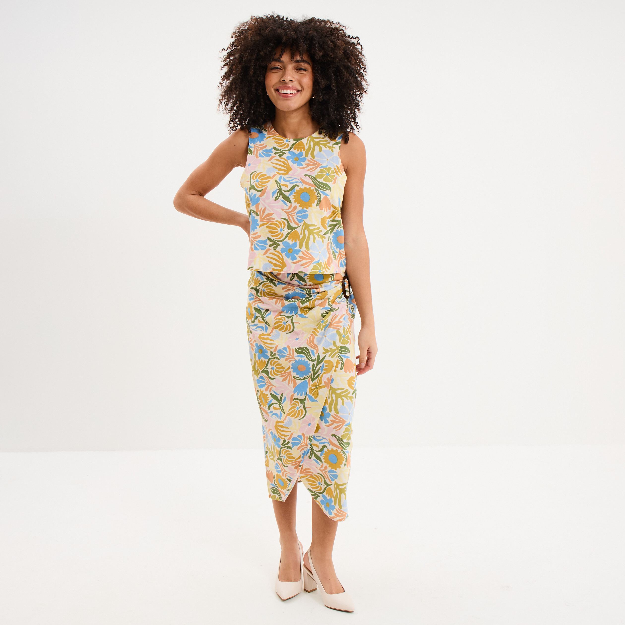 Jupe longue ajust&eacute;e effet crois&eacute; blanc femme