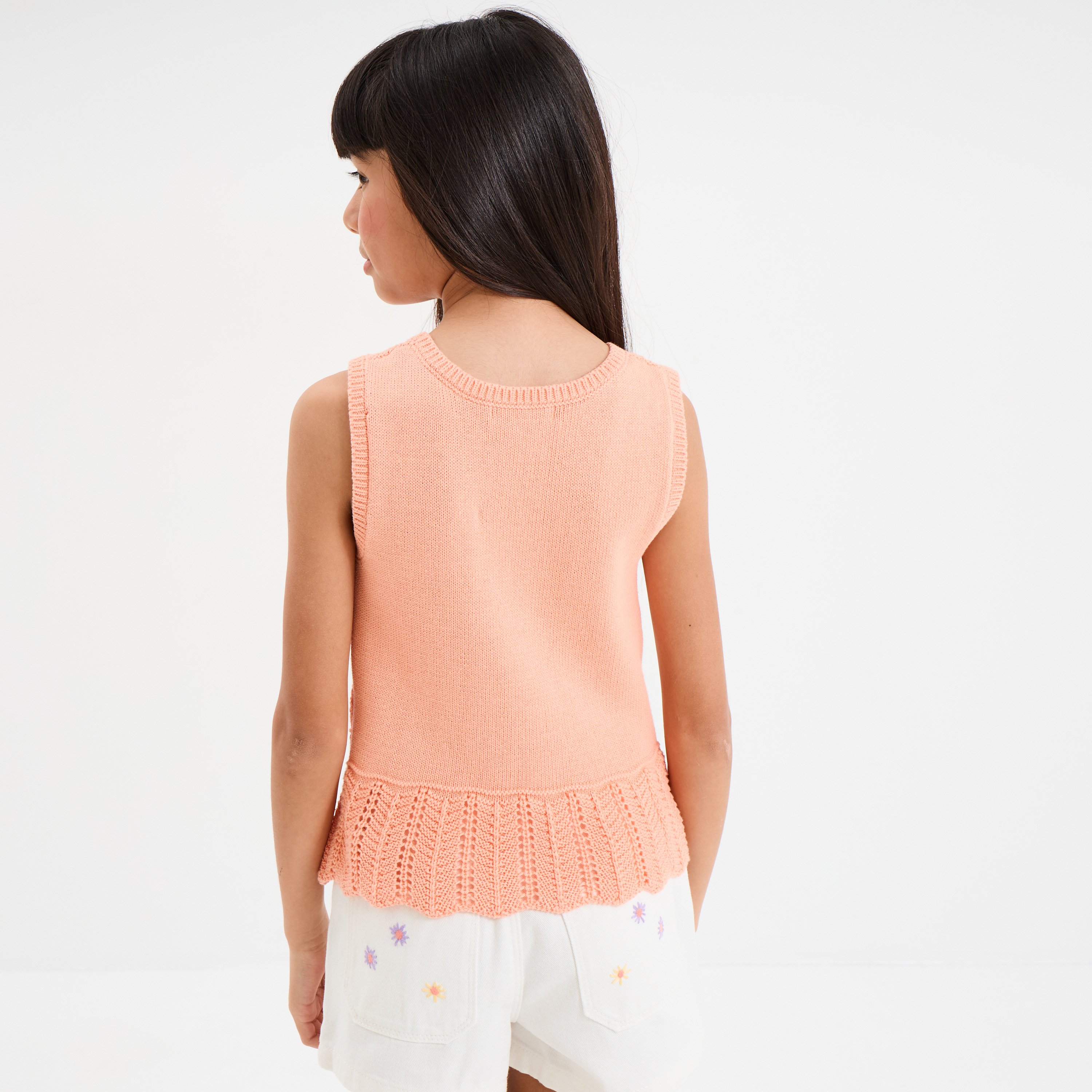 debardeur tricot ajoure coton rose saumon fille Débardeur tricot ajouré coton rose saumon fille