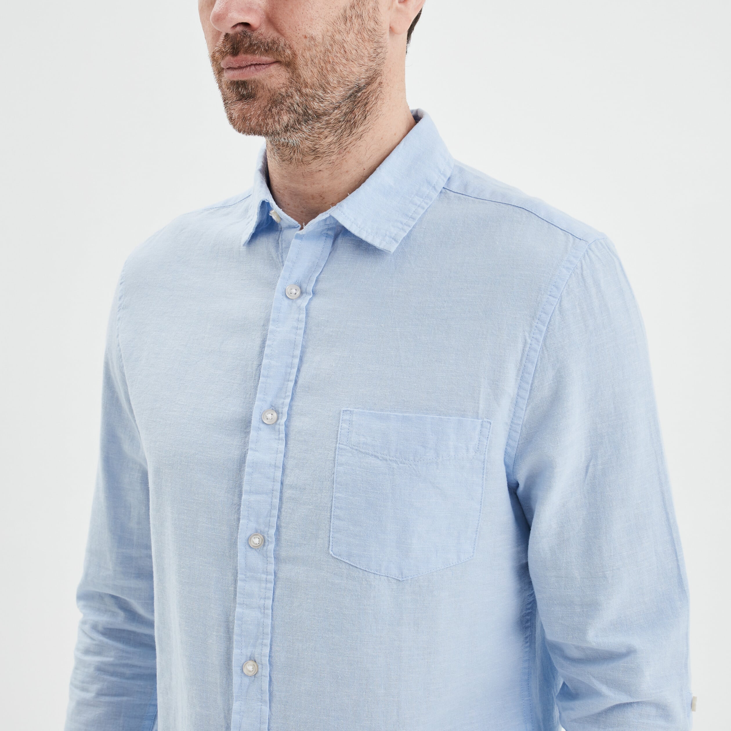 Chemise manches longues lin m&eacute;lang&eacute; bleu ciel homme