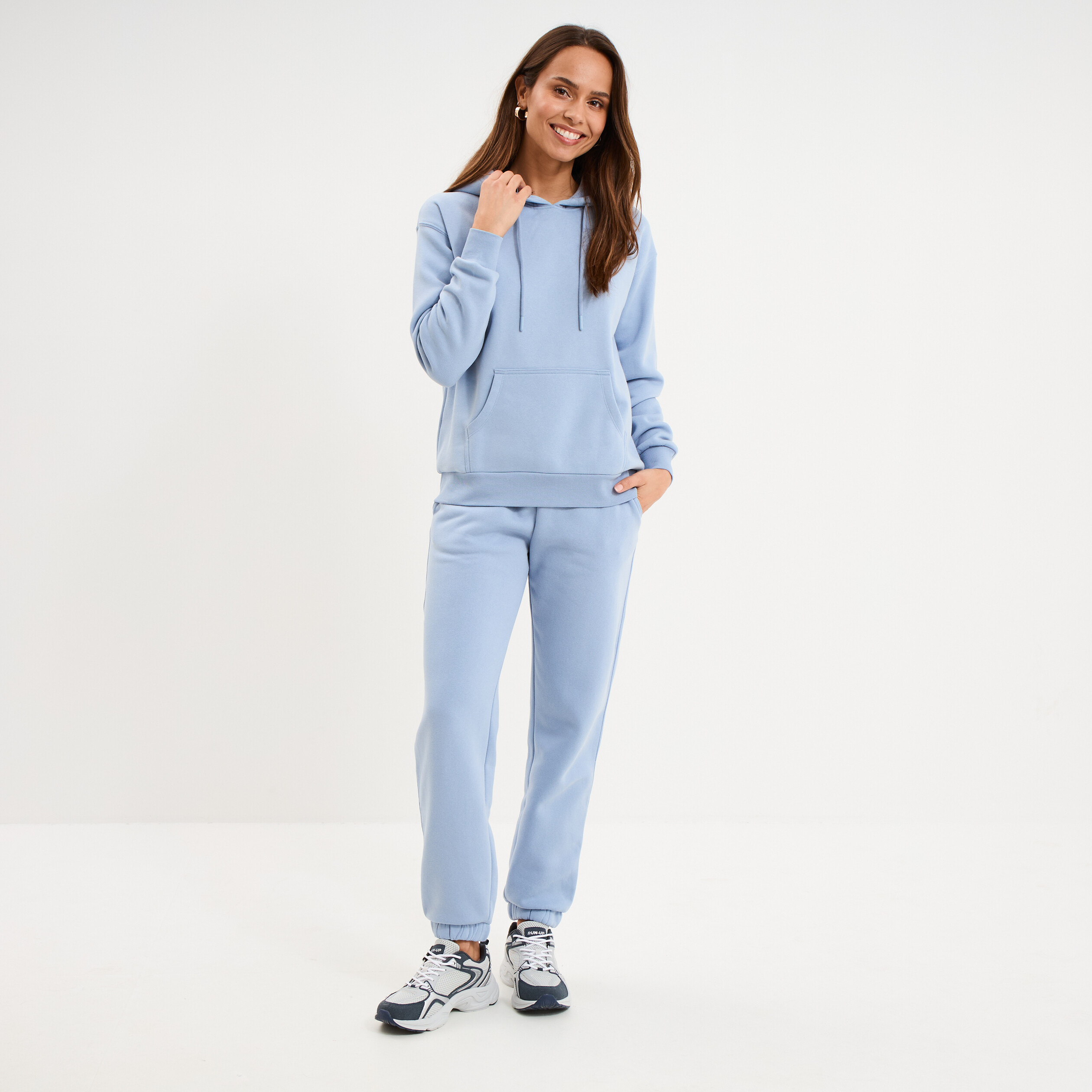 Pantalon jogging droit molleton bleu clair femme