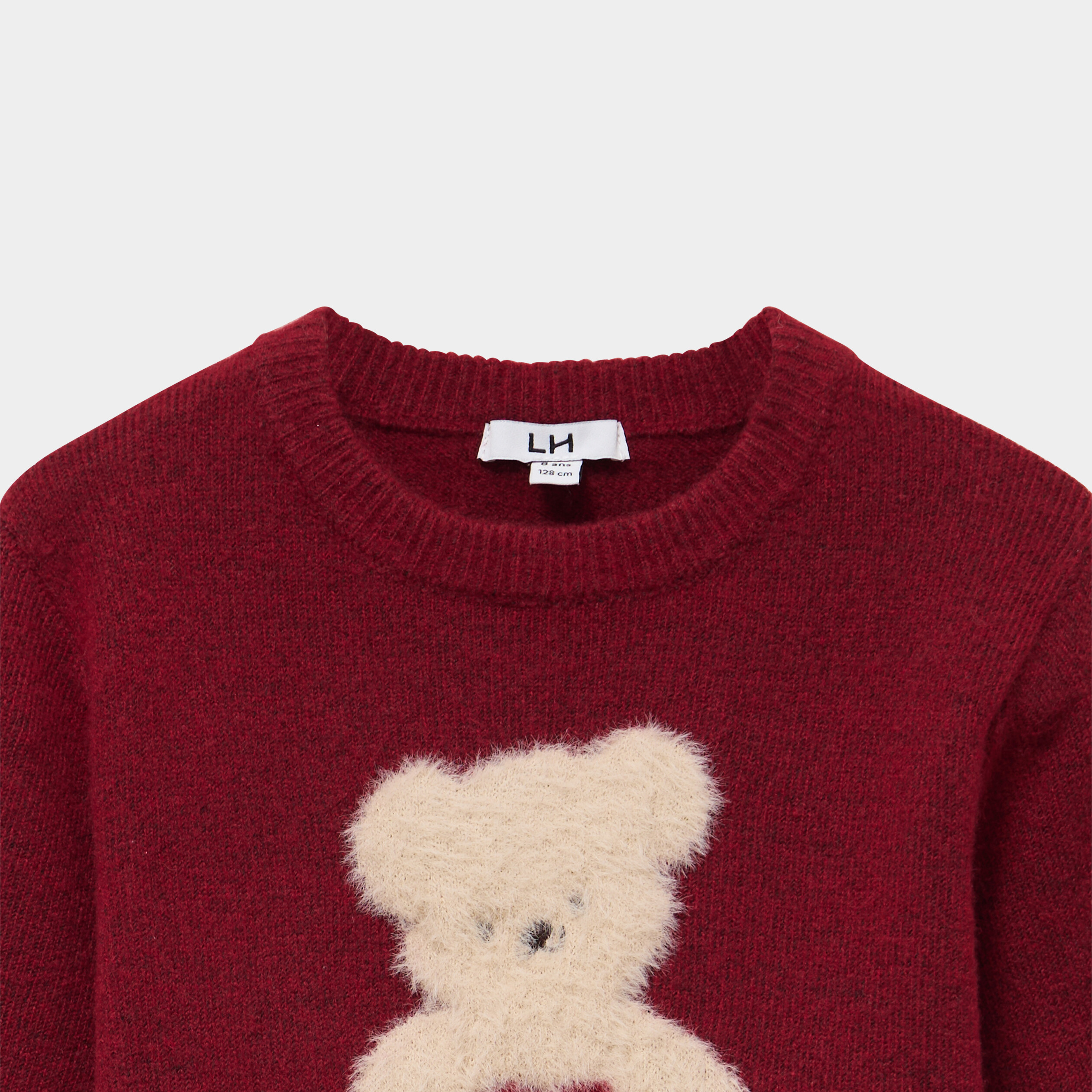 Pull col rond manches longues bordeaux fille