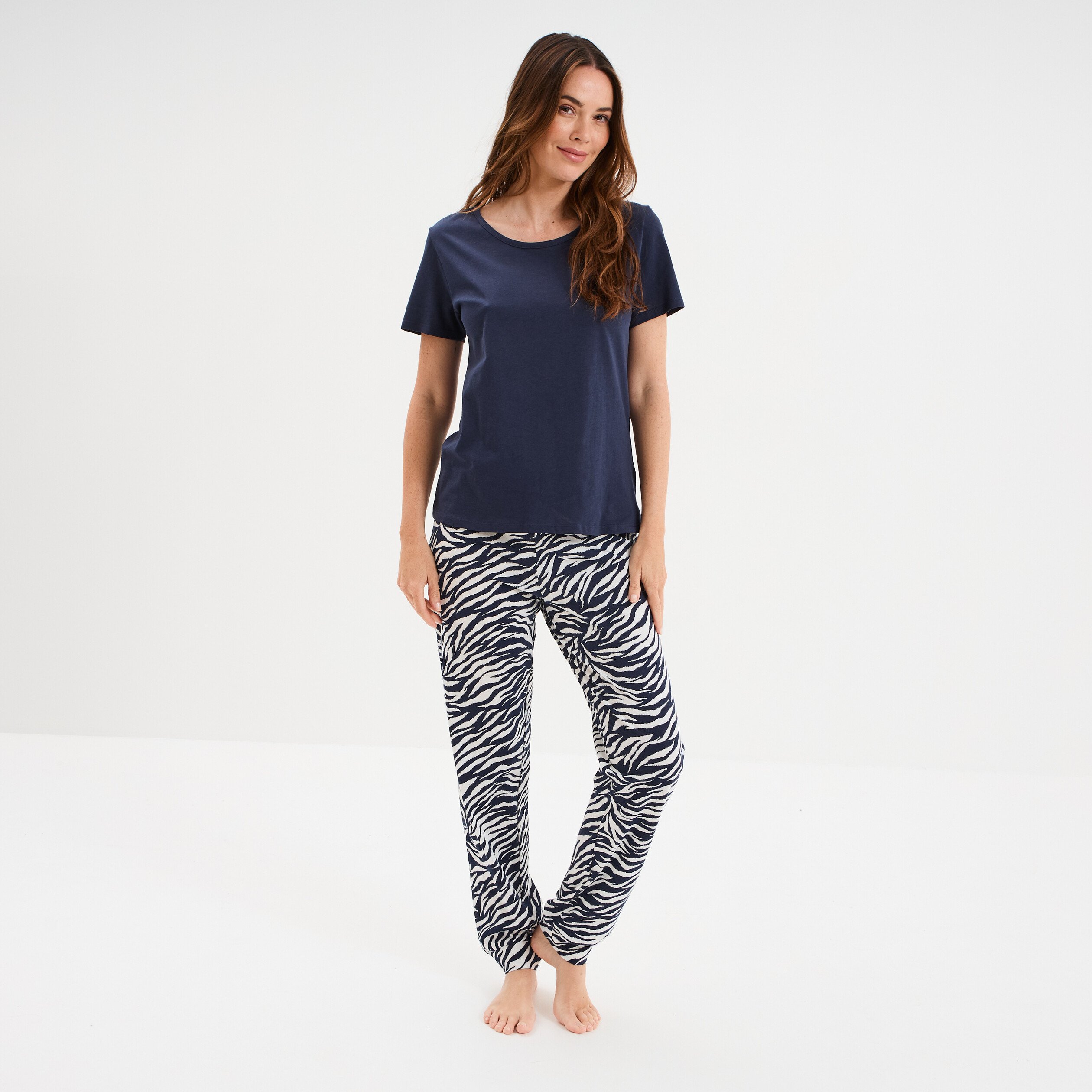 ensemble pyjama pantalon t shirt coton bleu marine femme Ensemble pyjama pantalon t-shirt coton bleu marine femme