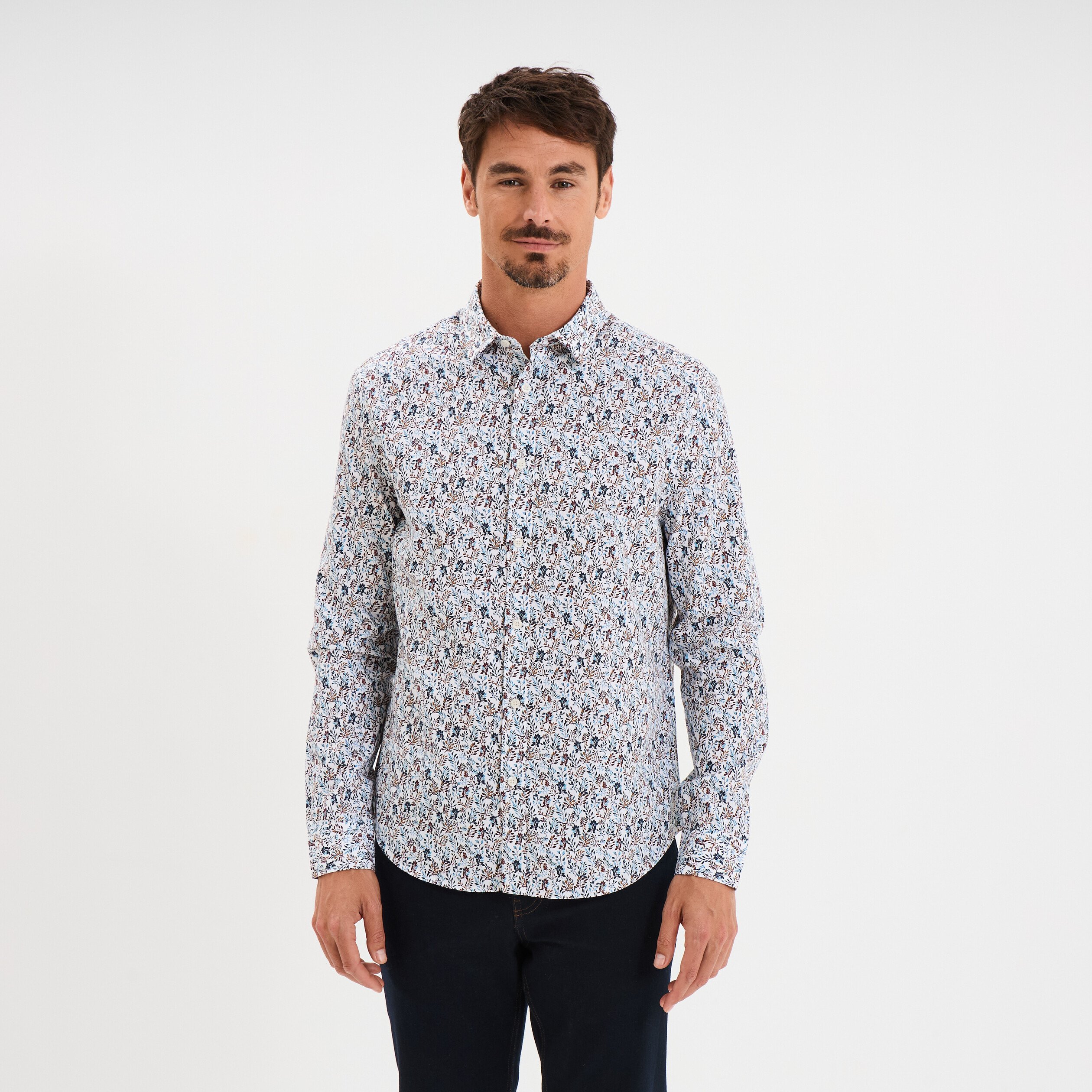 chemise droite imprimee manches longues ecru homme Chemise droite imprimée manches longues ecru homme