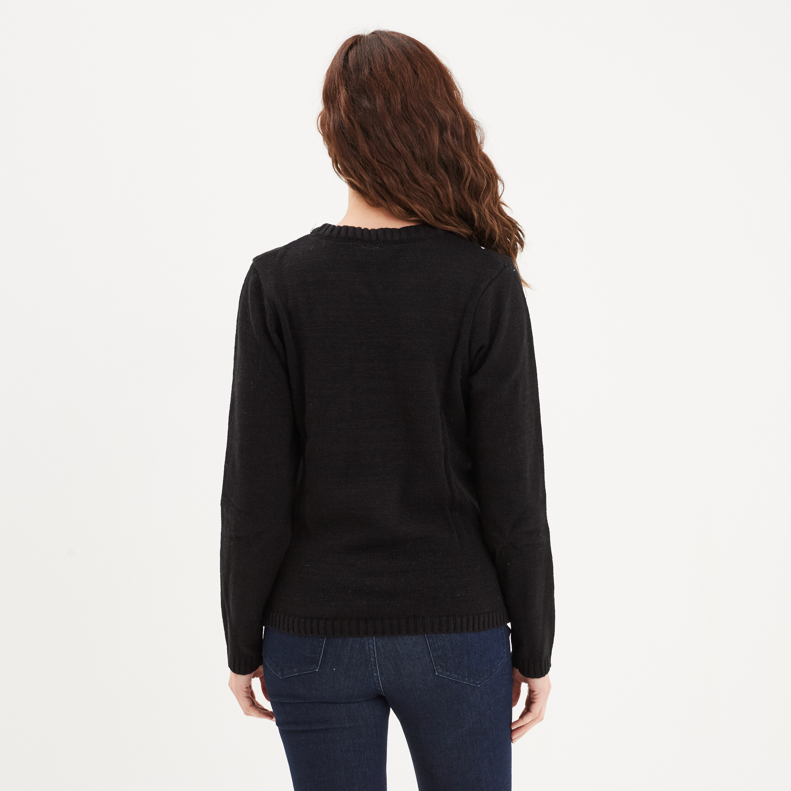 pull de noel col rond stitch noir femme Pull de Noël col rond Stitch noir femme