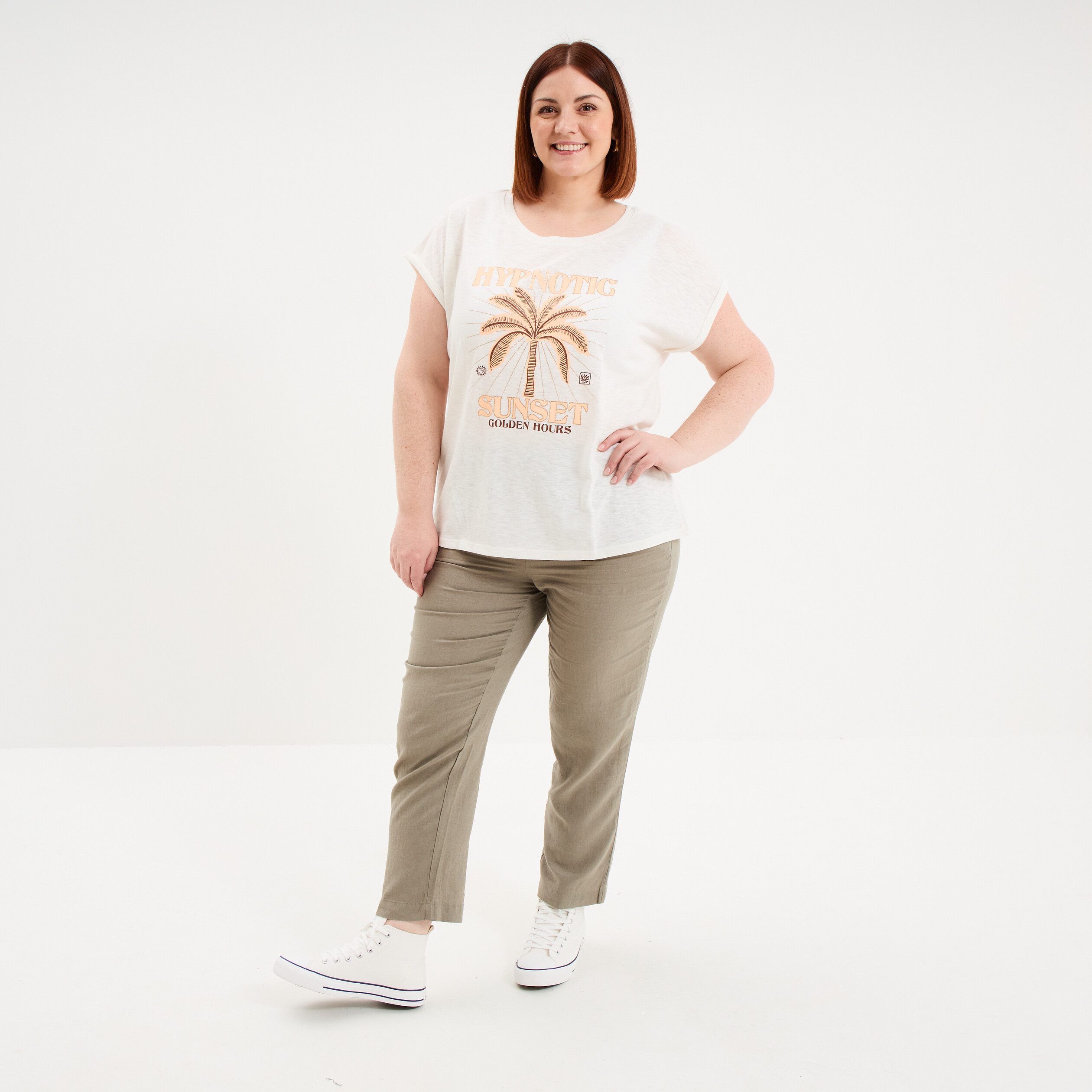 T-shirt droit manches courtes col rond blanc femme grande taille