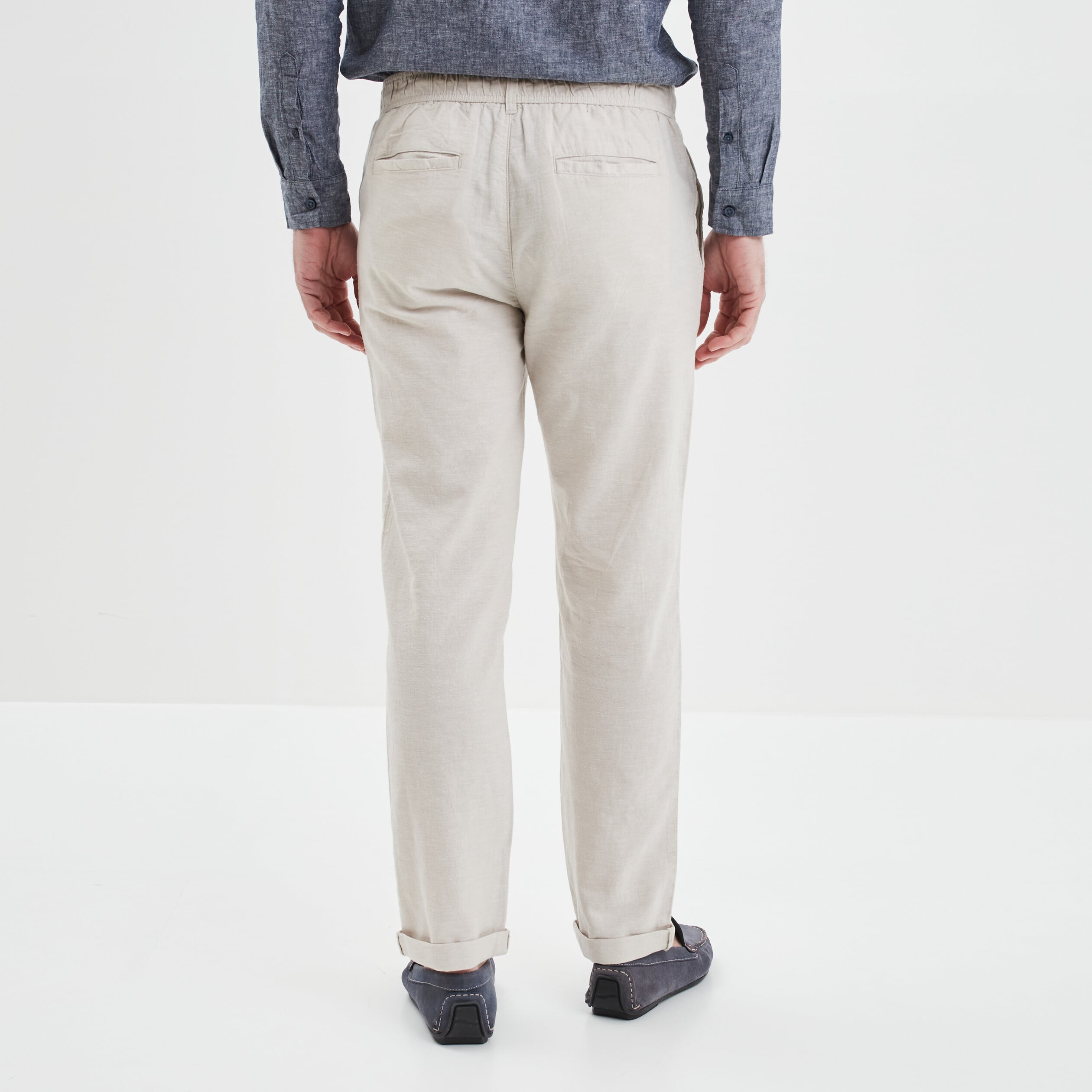 Pantalon chino droit lin m&eacute;lang&eacute; gris clair homme